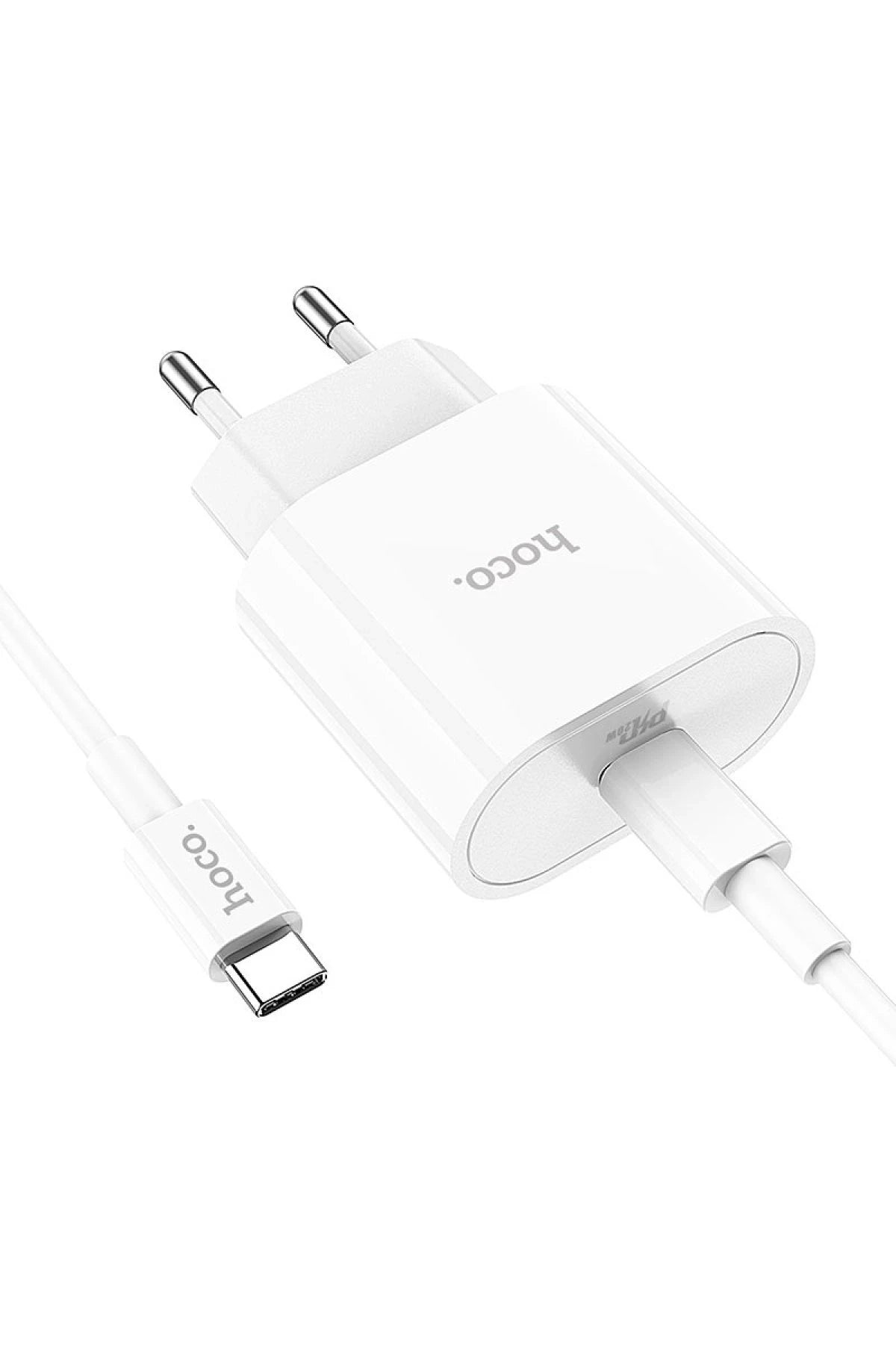 Hoco. C94A Metro 20W Type-C Çıkışlı Ekstra Type-C to Type-C Kablolu PD Hızlı Şarj Aleti - Beyaz