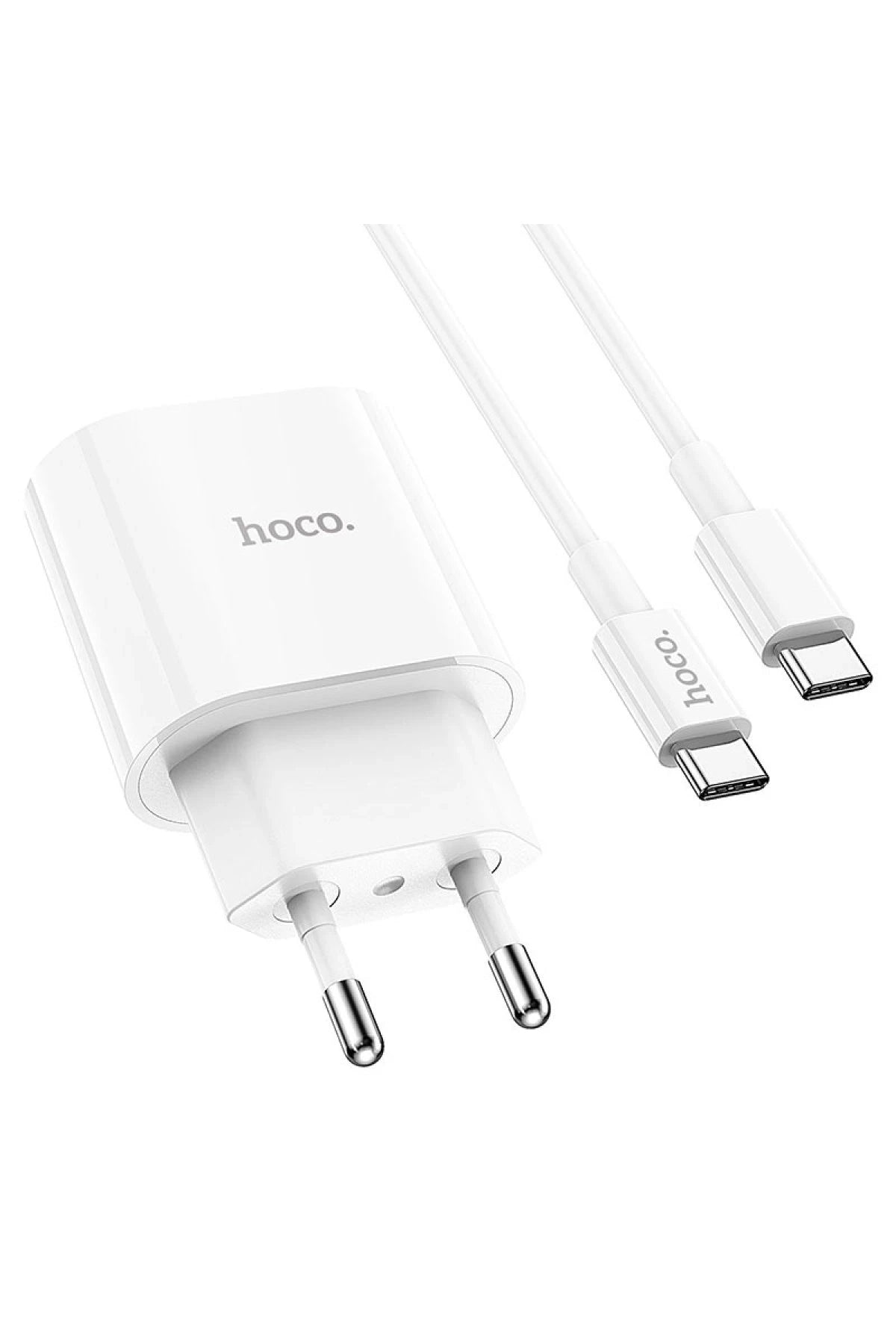 Hoco. C94A Metro 20W Type-C Çıkışlı Ekstra Type-C to Type-C Kablolu PD Hızlı Şarj Aleti - Beyaz