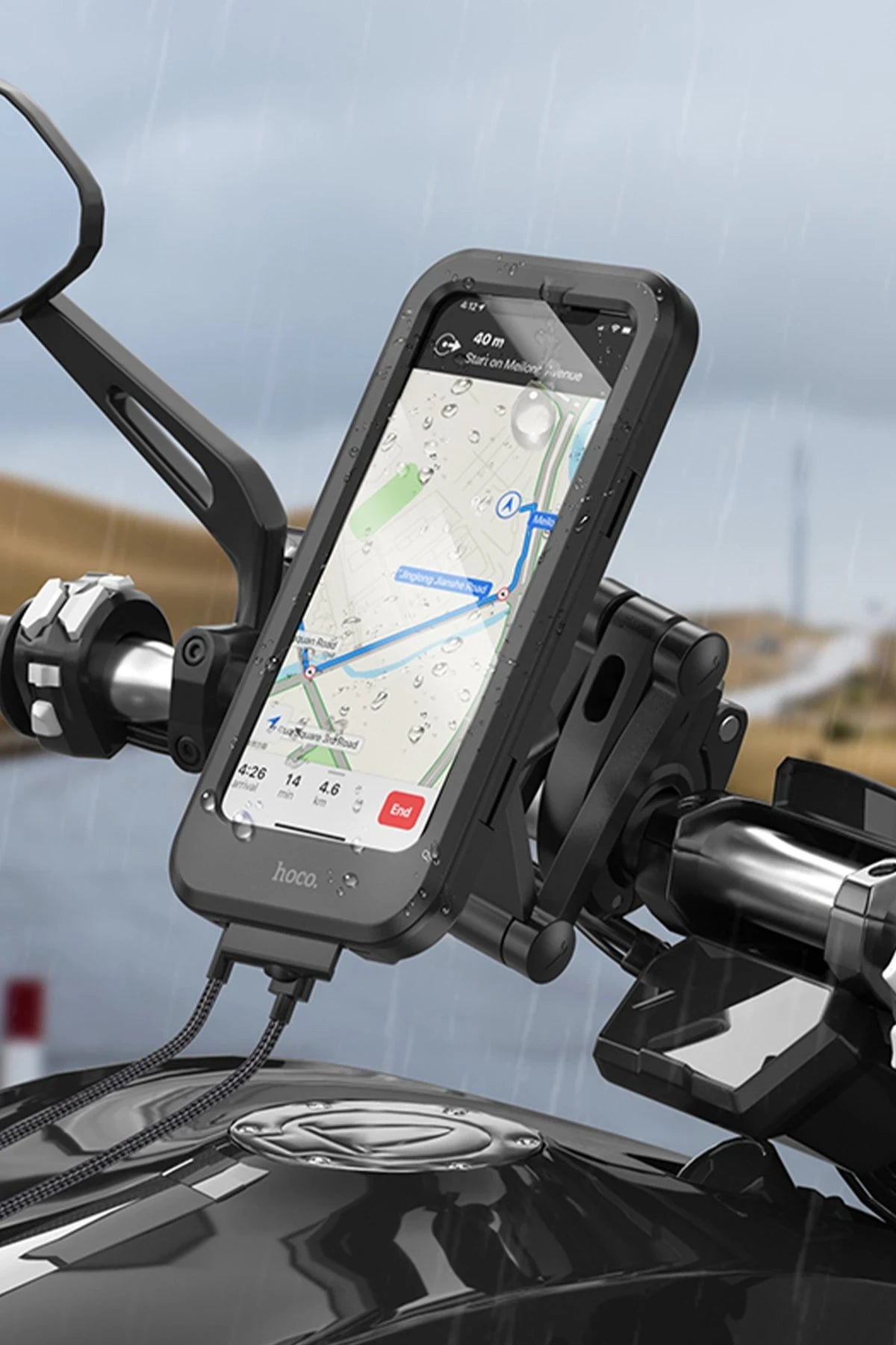 Hoco. CA101 Su Geçirmez Motosiklet Telefon Tutucu - Siyah