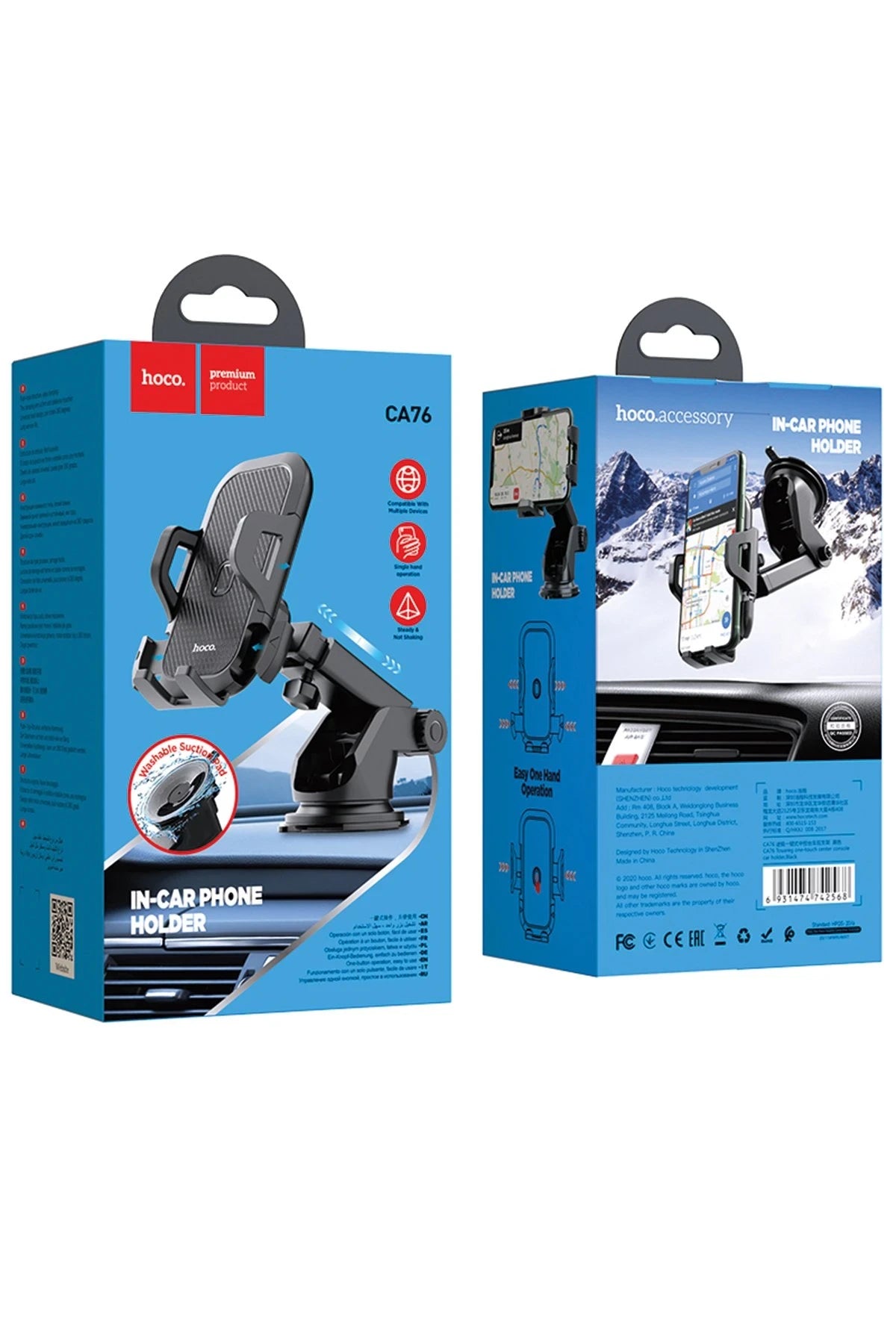 Hoco. CA76 Touareg Vantuzlu Ayarlanabilir Araç Tutucu - Siyah