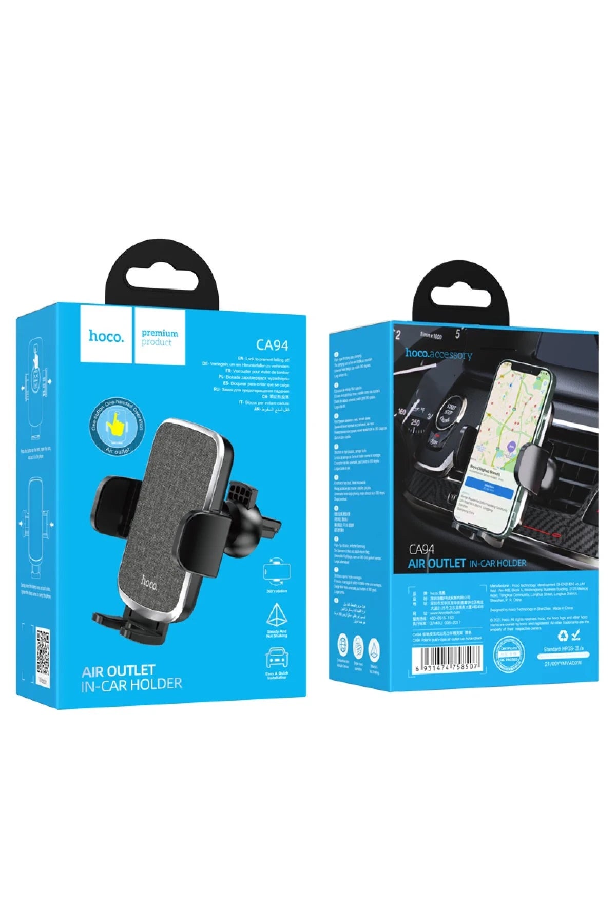 Hoco. CA94 Polaris Izgara Klipsli Ayarlanabilir Araç Tutucu - Siyah