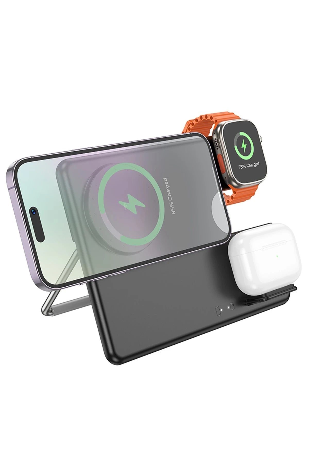 Hoco. CQ1 3in1 15W Manyetik Masaüstü Kablosuz Şarj Standı - Siyah