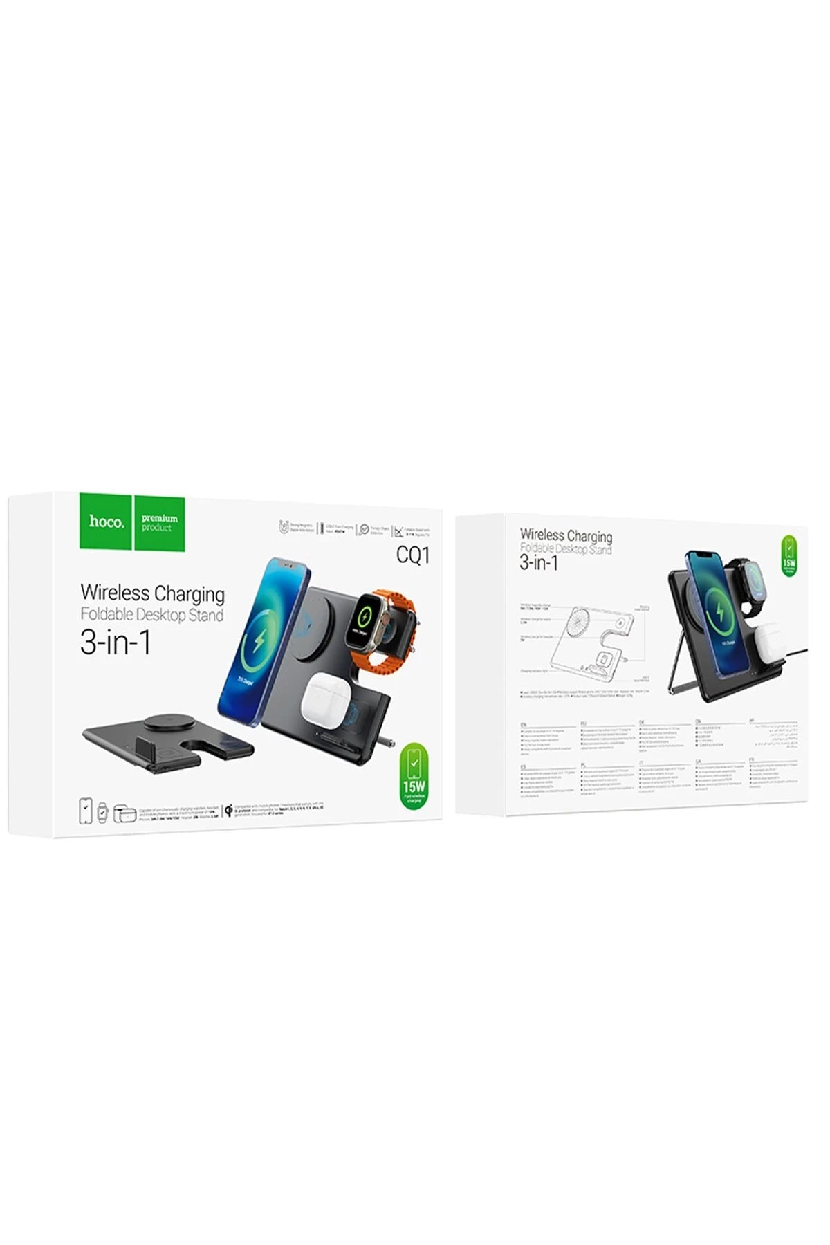 Hoco. CQ1 3in1 15W Manyetik Masaüstü Kablosuz Şarj Standı - Siyah