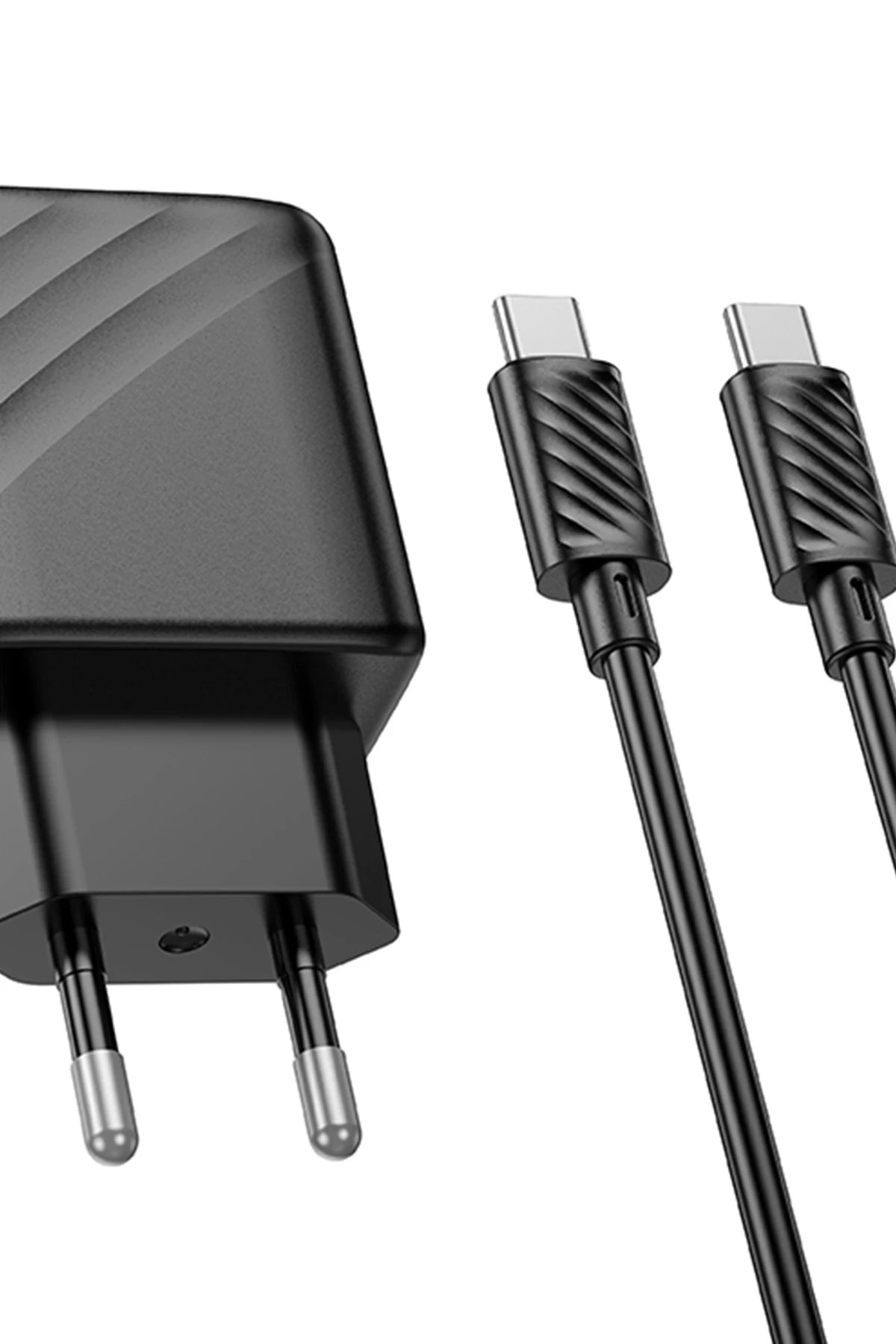 Hoco. CS23A Sunlight 30W 1 Adet Type-C ve 1 Adet USB 3.0 QC Çıkışlı Ekstra Type-C to Type-C Kablolu PD Hızlı Şarj Aleti - Siyah