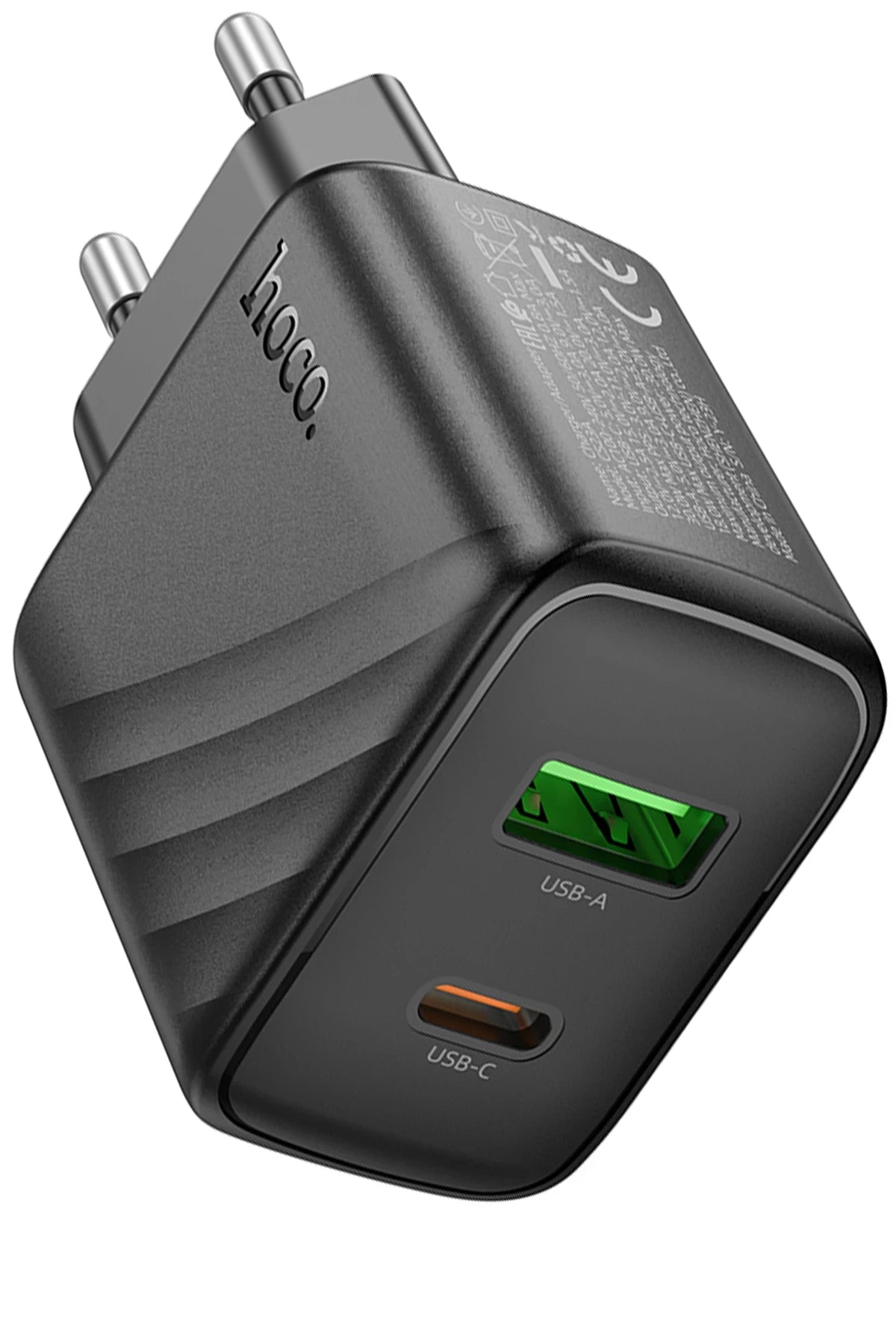 Hoco. CS23A Sunlight 30W 1 Adet Type-C ve 1 Adet USB 3.0 QC Çıkışlı PD Hızlı Şarj Aleti - Siyah