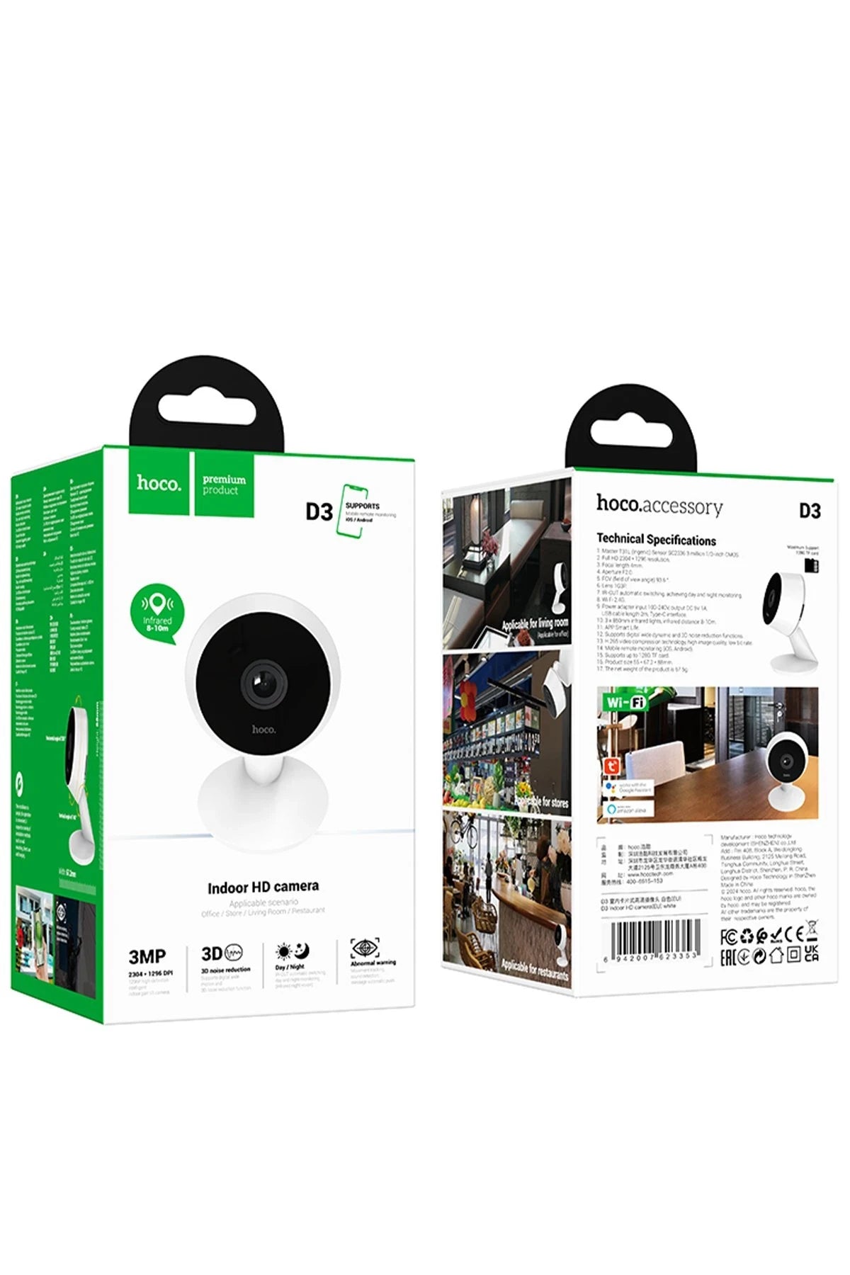 Hoco. D3 1080P 3MP Wifi İç Mekan Kamera - Beyaz