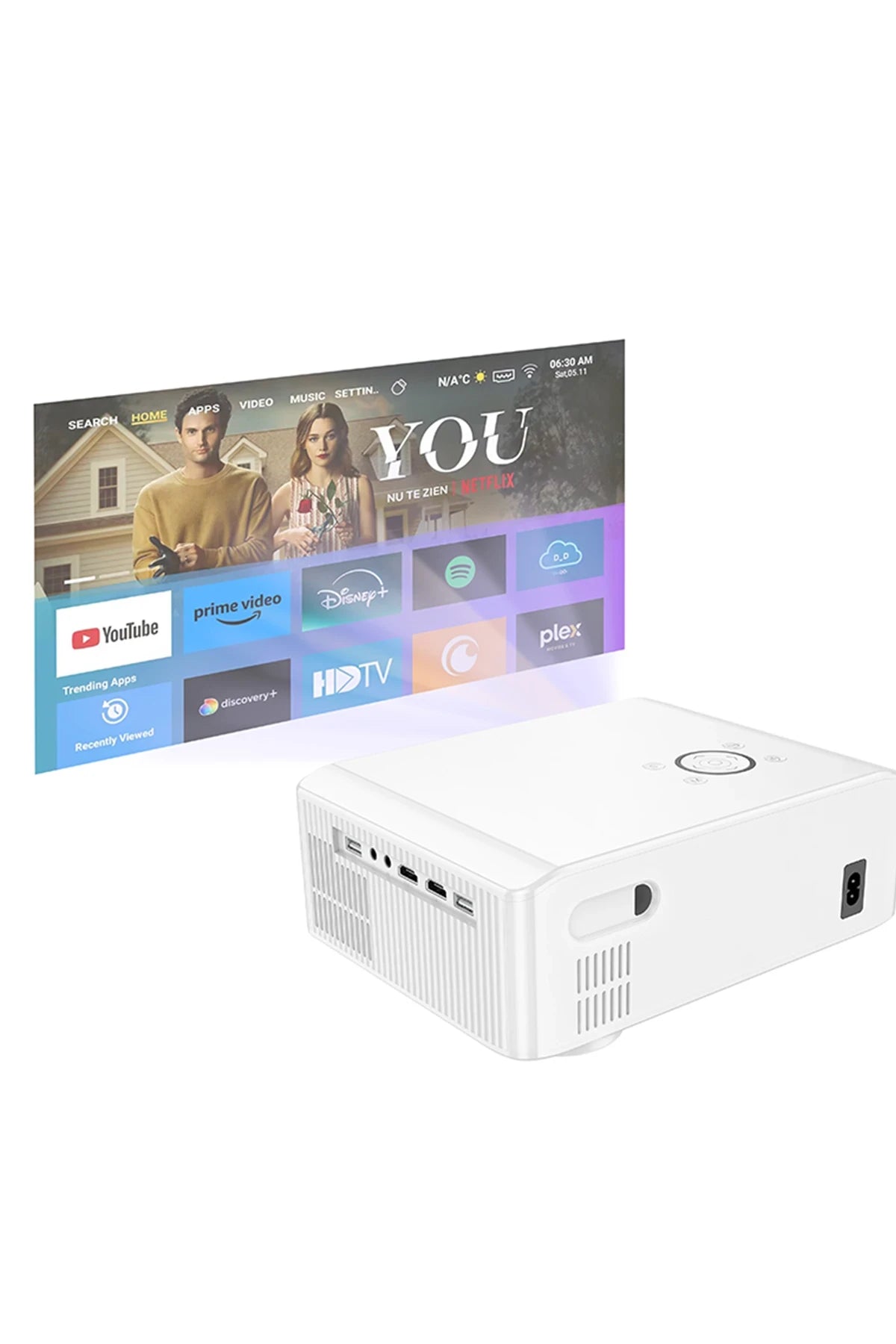 Hoco. DT3 Smart Elektrik Otomatik Odaklanma Özellikli 1080P Android Kablosuz Projeksiyon Cihazı - Beyaz