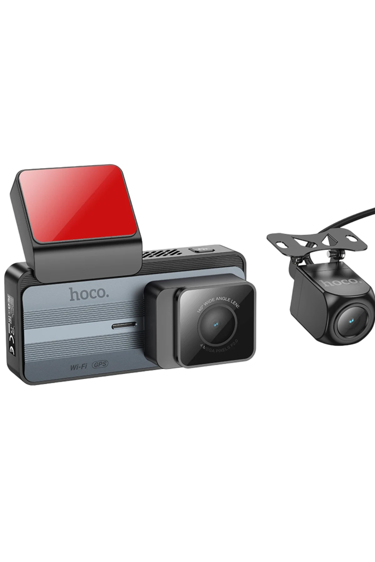 Hoco. DV12 2K GPS Destekli Ön ve Arka Kameralı Araç Kamerası - Gri