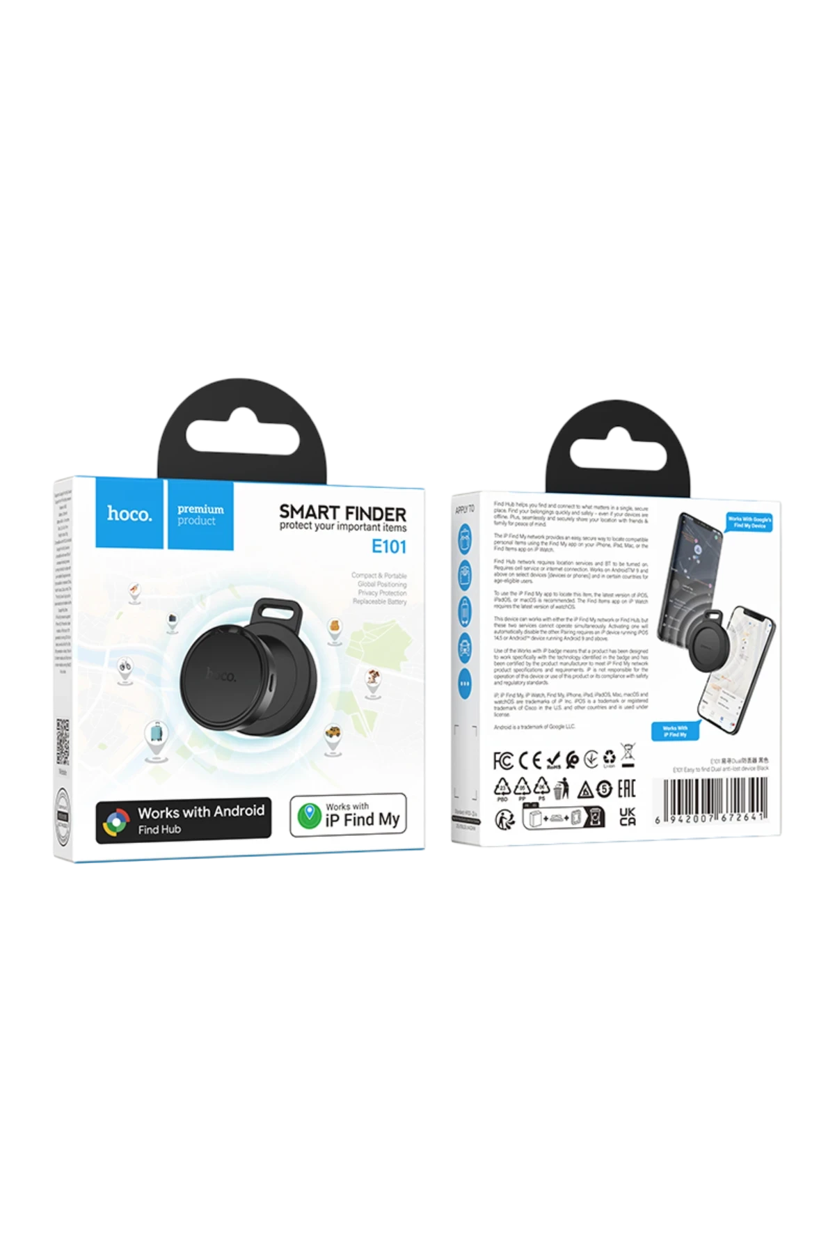 Hoco. E101 Dual Intelligent Apple Find My ve Google Find My Özellikli Anti-Lost Takip Cihazı - Beyaz