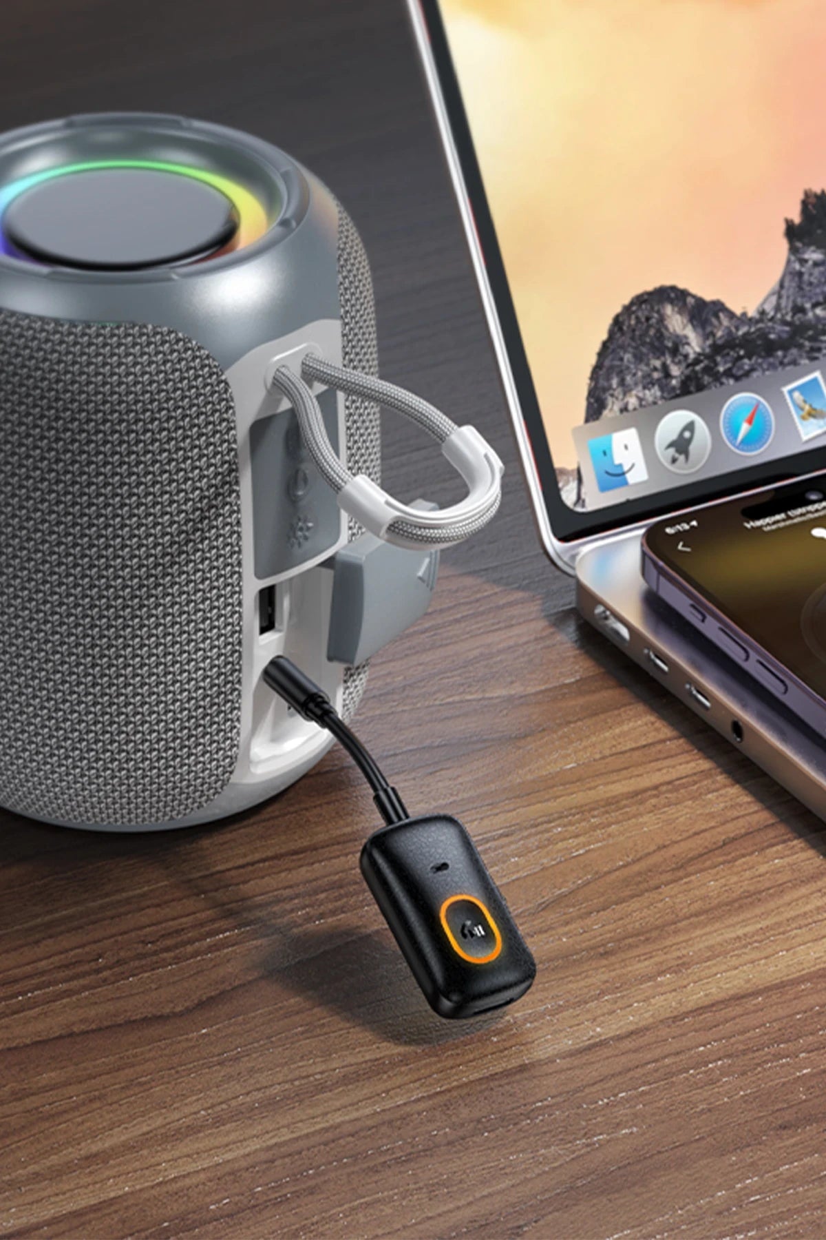 Hoco. E151 Graceful Bluetooth 5.4 AUX Alıcı Verici Özellikli Kablosuz Dönüştürücü - Siyah