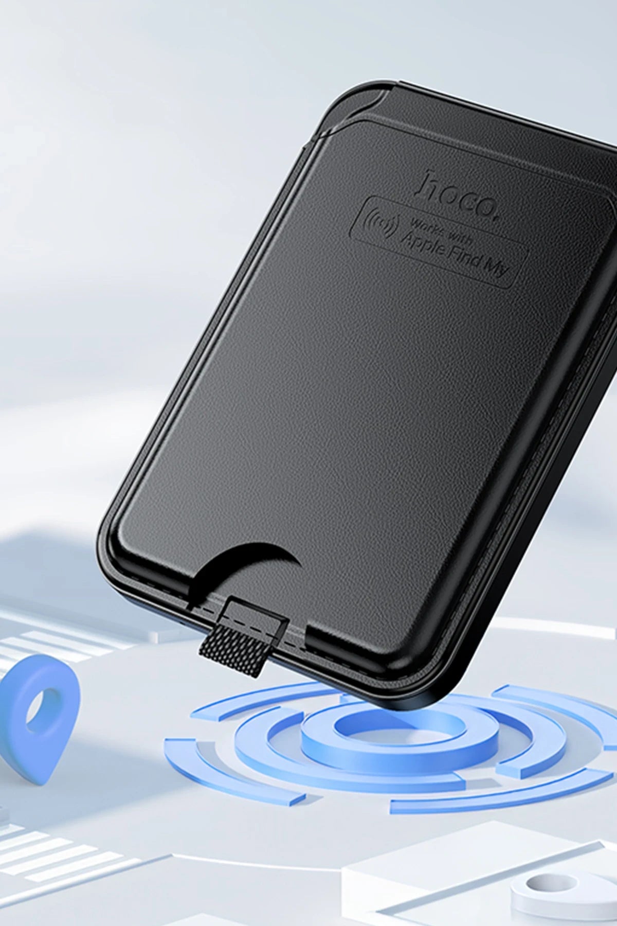 Hoco. E91I Tiger Smart Find My Özellikli Kablosuz Şarj Destekli Kablosuz Şarj Özellikli Kartlık - Siyah