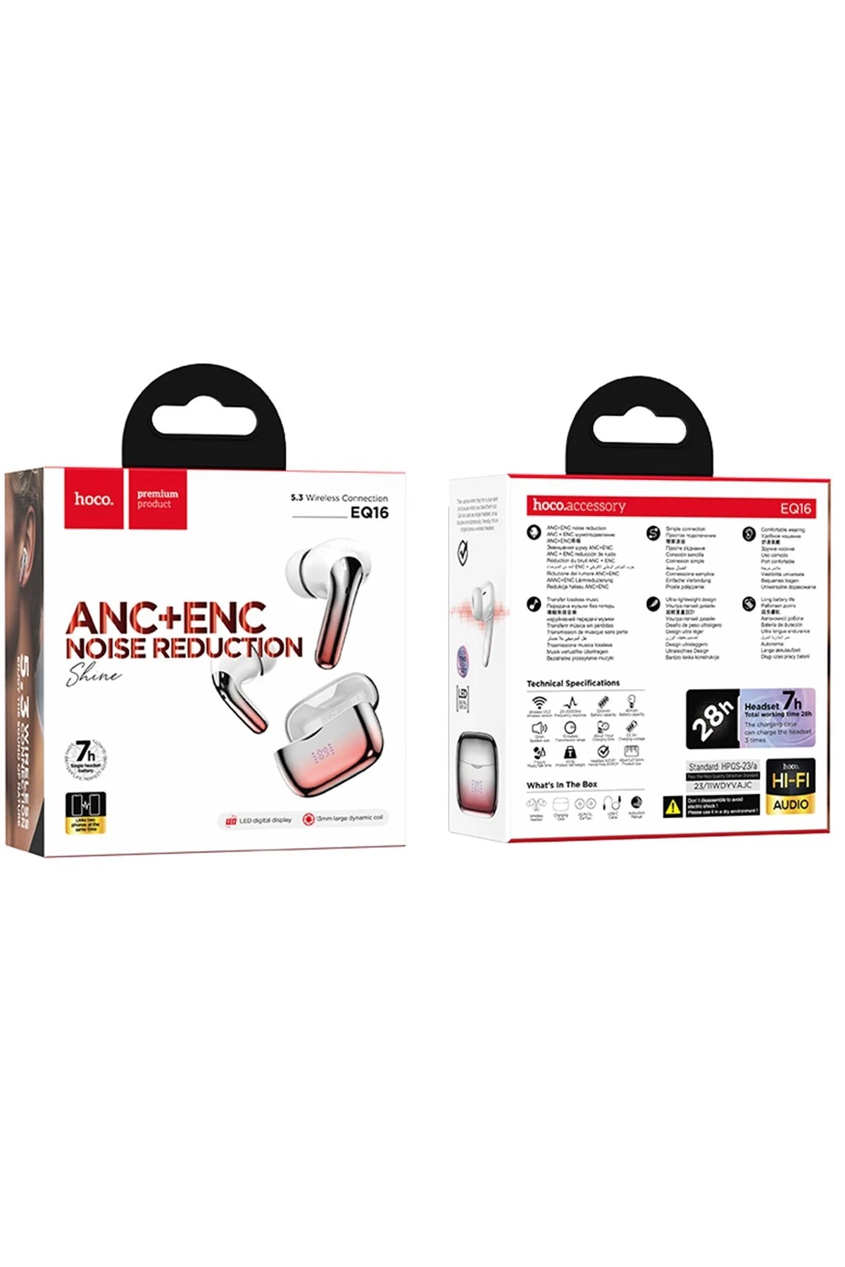 Hoco. EQ16 Aktif Gürültü Engelleyici Özellikli Bluetooth 5.3 Kablosuz TWS Airpods Kulaklık - Kırmızı