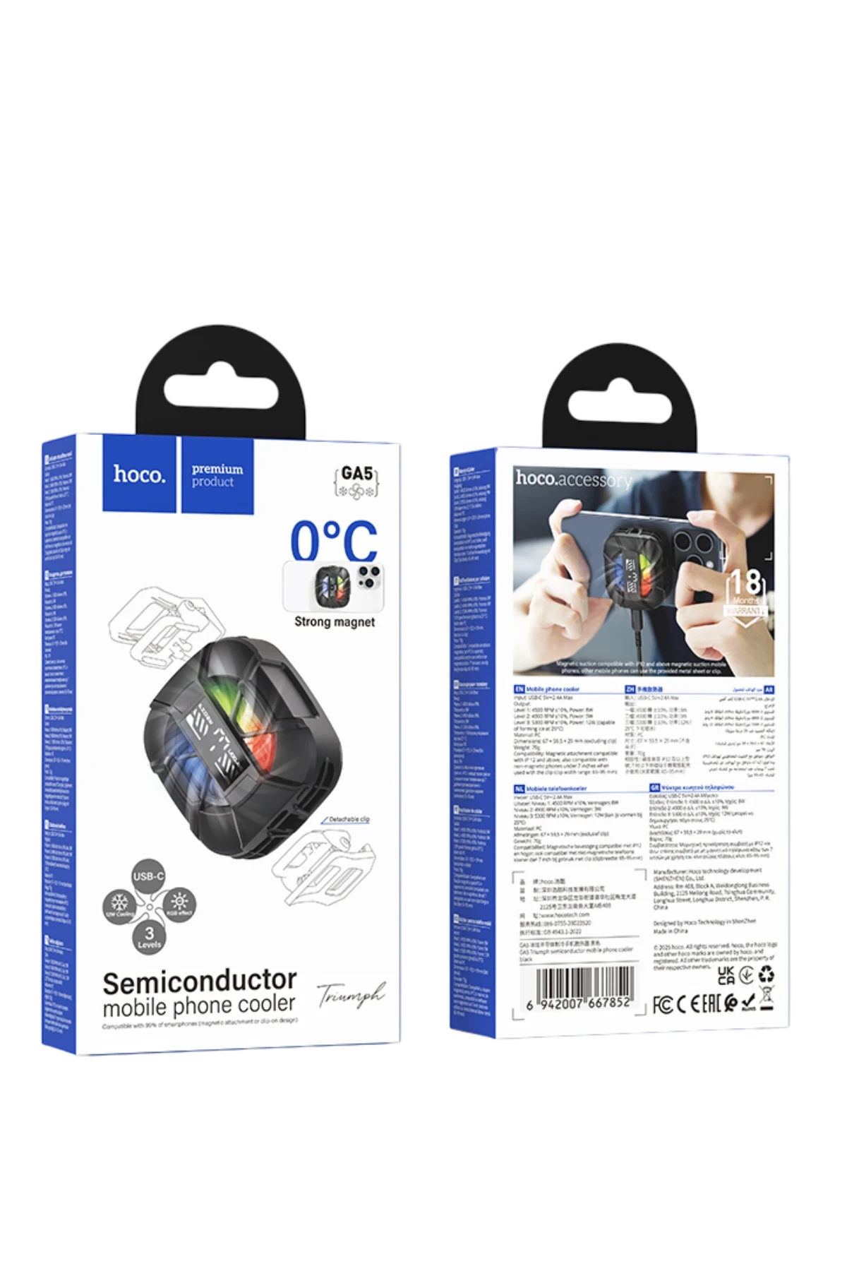 Hoco. GA5 Triumph Dijital Göstergeli RGB Işıklı Manyetik Radyatör Telefon Soğutucu Fan - Siyah