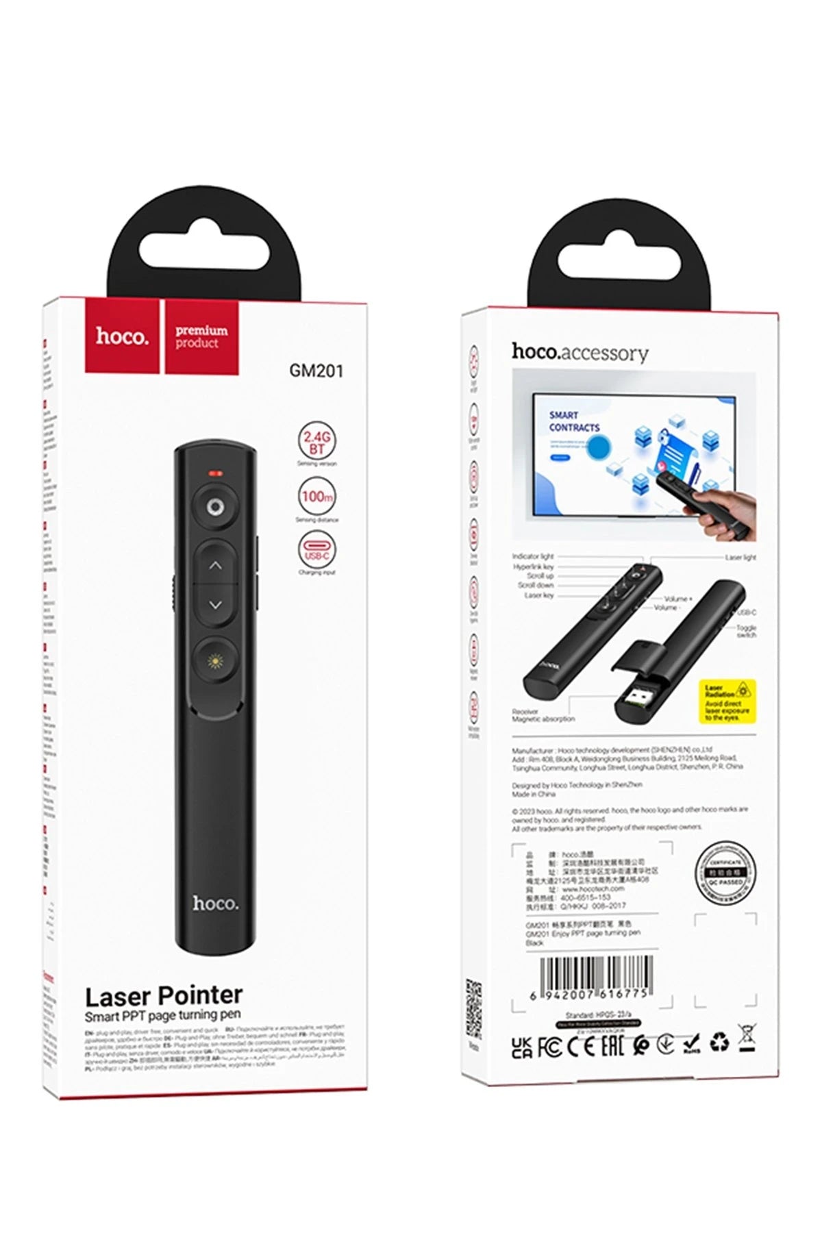 Hoco. GM201 Lazerli Kablosuz Sunum Kalemi - Siyah