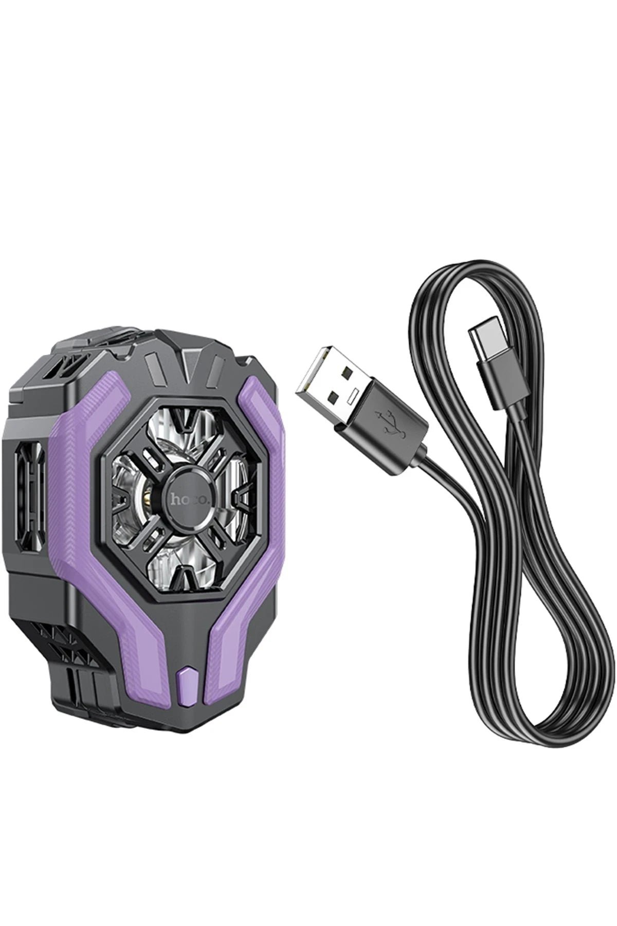 Hoco. GM26 Dijital Sıcaklık Göstergeli Radyatör Telefon Soğutucu Fan - Siyah-Mor