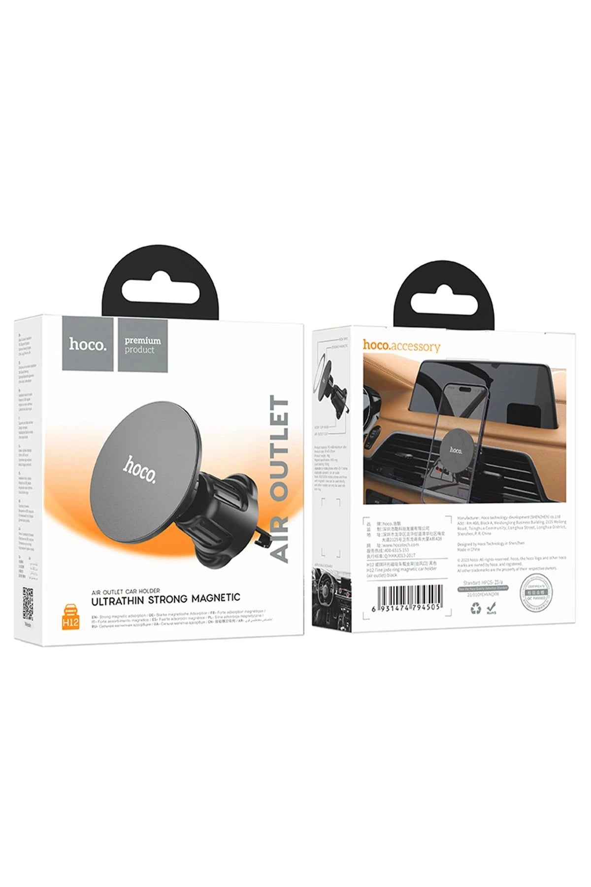 Hoco. H12 Izgara Klipsli Manyetik Araç Tutucu - Siyah