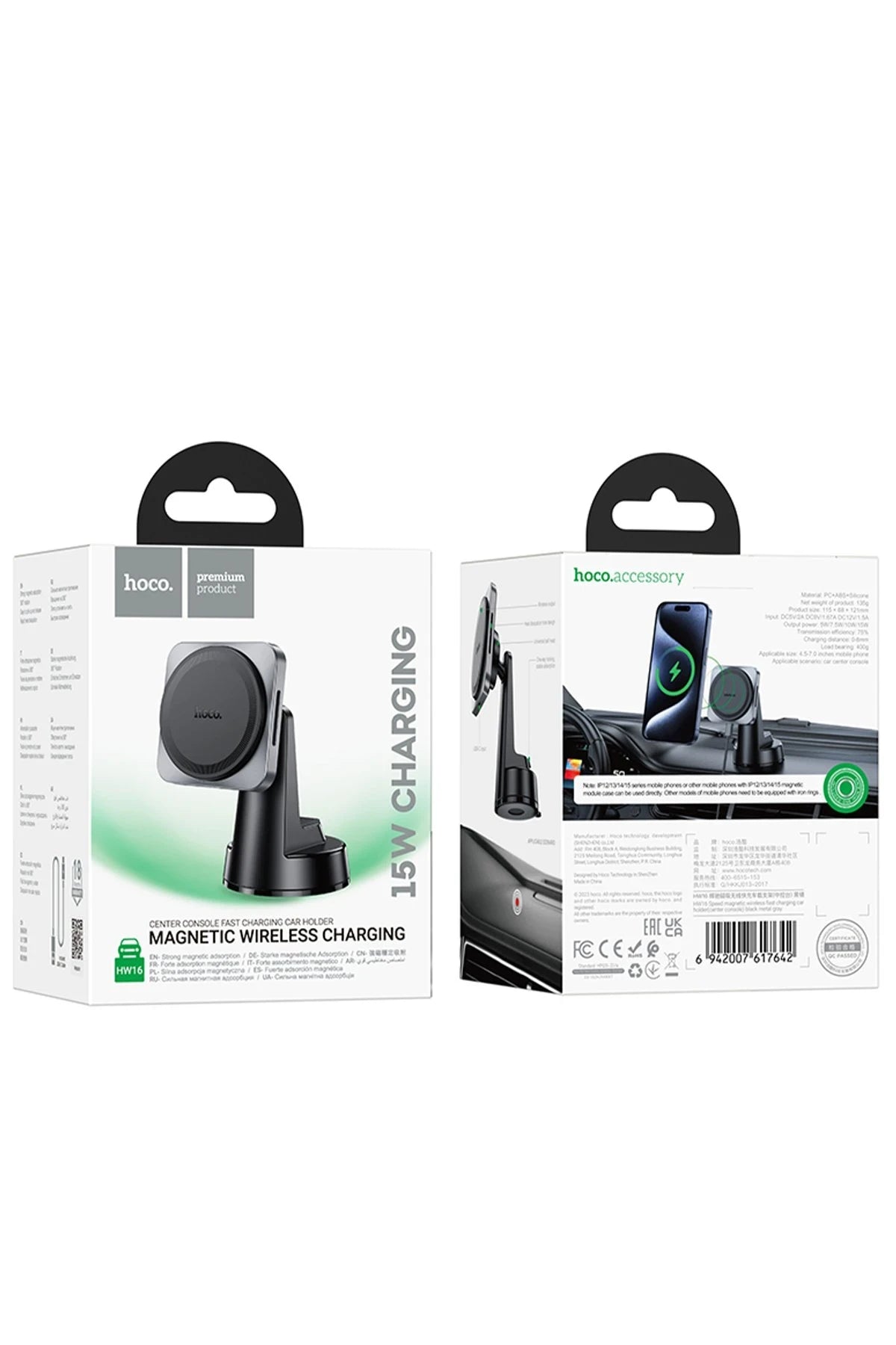 Hoco. HW16 Vantuzlu 15W Kablosuz Şarjlı Magsafe Manyetik Tutucu - Siyah