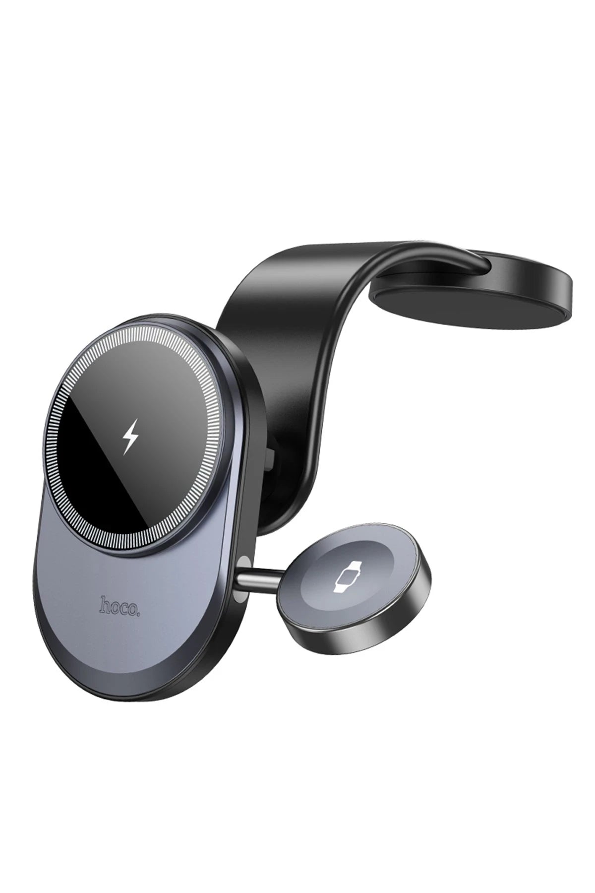 Hoco. HW28 Excelso Yapışkanlı 15W Kablosuz Şarj ve 2.5W Kablosuz Saat Şarj Destekli Magsafe Araç Tutucu - Siyah