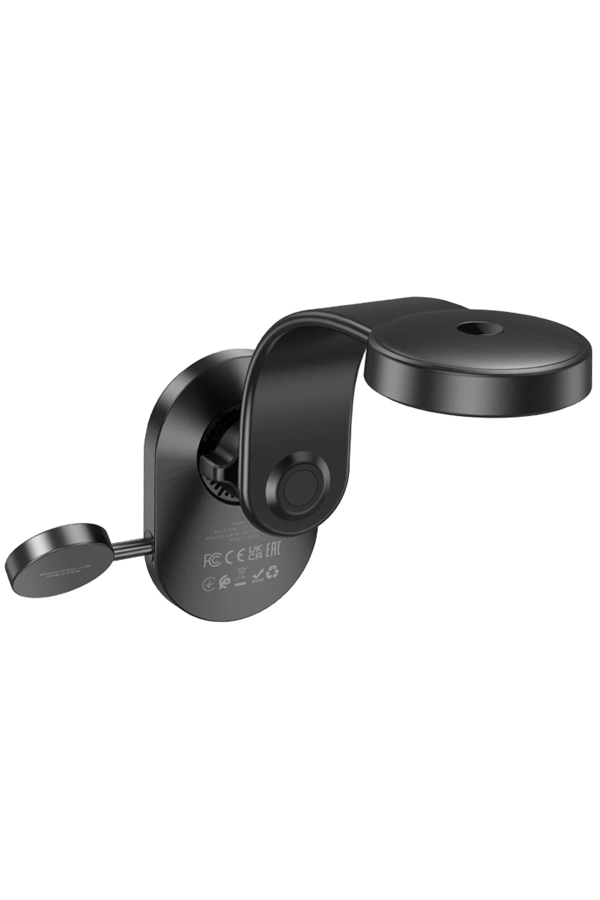 Hoco. HW28 Excelso Yapışkanlı 15W Kablosuz Şarj ve 2.5W Kablosuz Saat Şarj Destekli Magsafe Araç Tutucu - Siyah