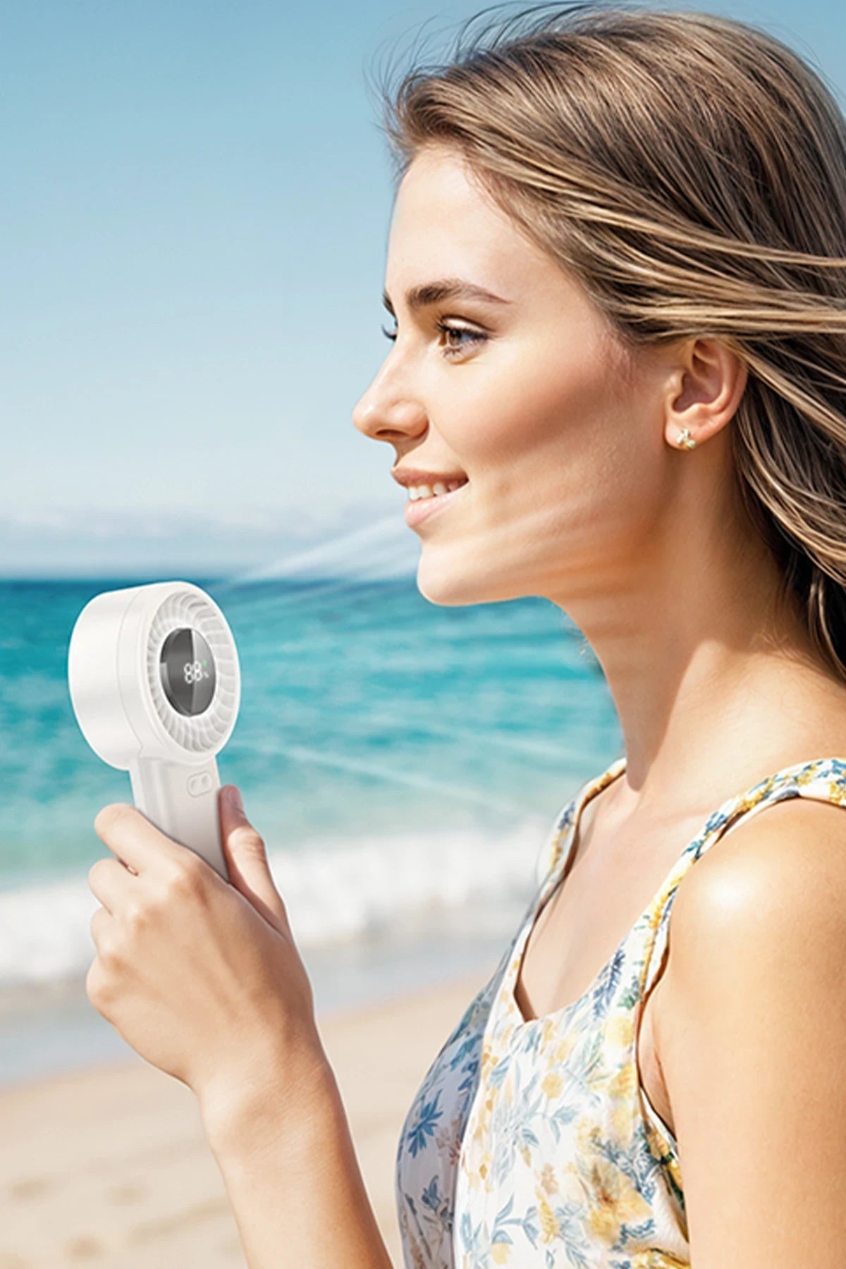 Hoco. HX62 Endless Dijital Göstergeli El Tipi ve Masaüstü Soğutucu Fan - Beyaz