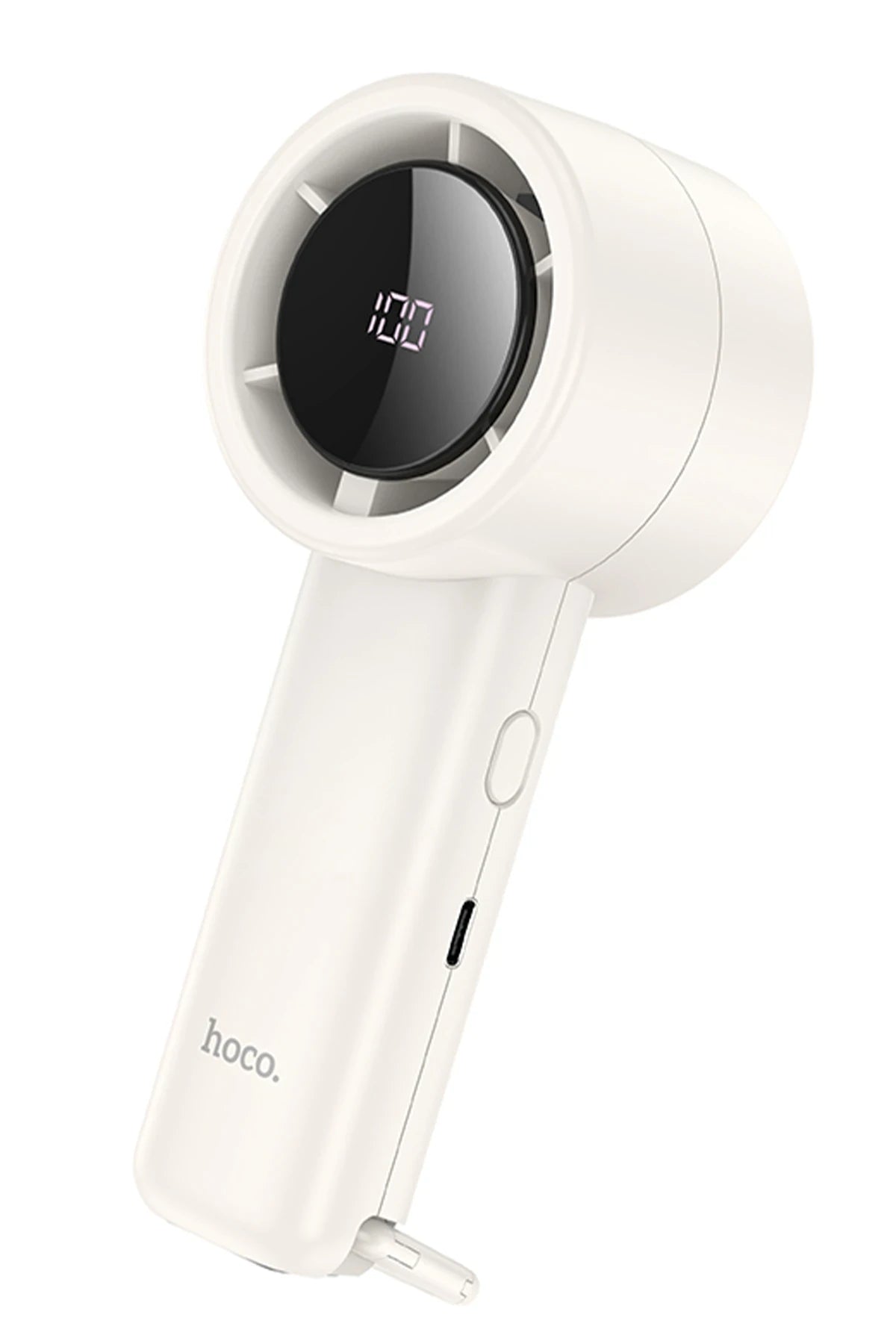 Hoco. HX63 Fashion Dijital Göstergeli Yüksek Hızlı El Tipi ve Masaüstü Soğutucu Fan - Beyaz