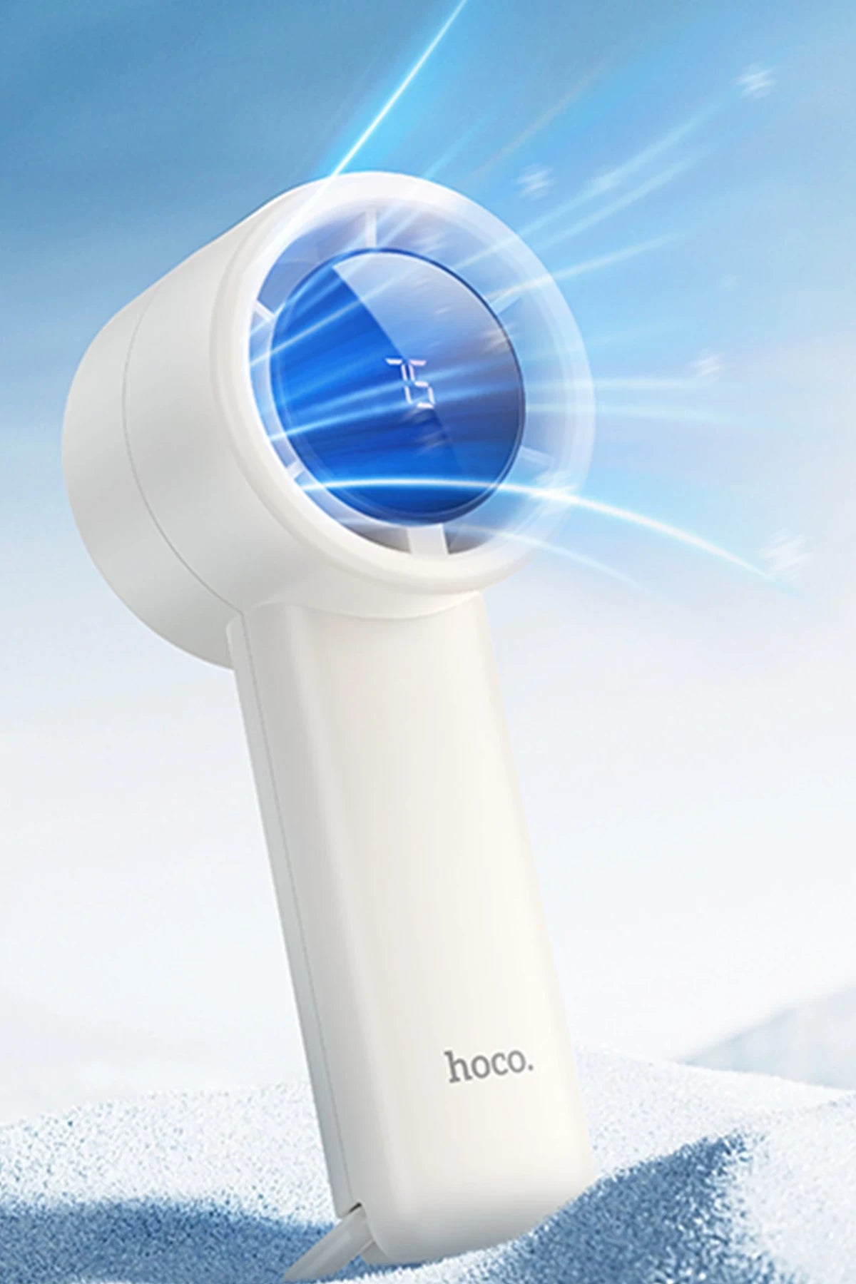 Hoco. HX63 Fashion Dijital Göstergeli Yüksek Hızlı El Tipi ve Masaüstü Soğutucu Fan - Beyaz