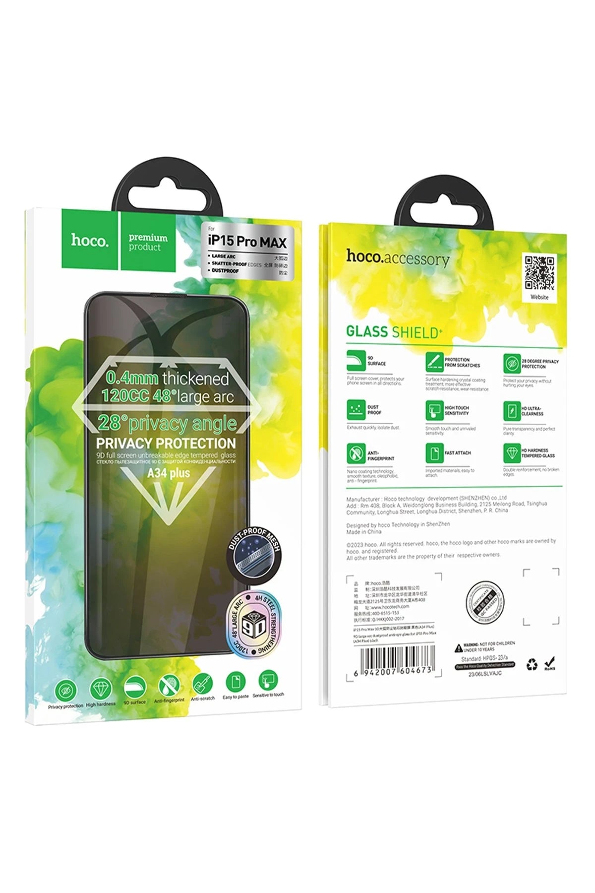 Hoco. iPhone 13 Pro 9D Dustproof Hayalet Cam Ekran Koruyucu - Siyah