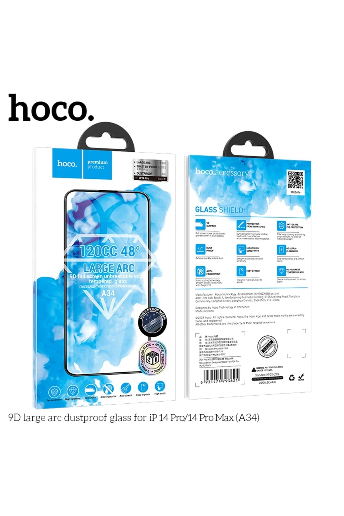 Hoco. iPhone 14 Pro Max 9D Dustproof Cam Ekran Koruyucu - Siyah