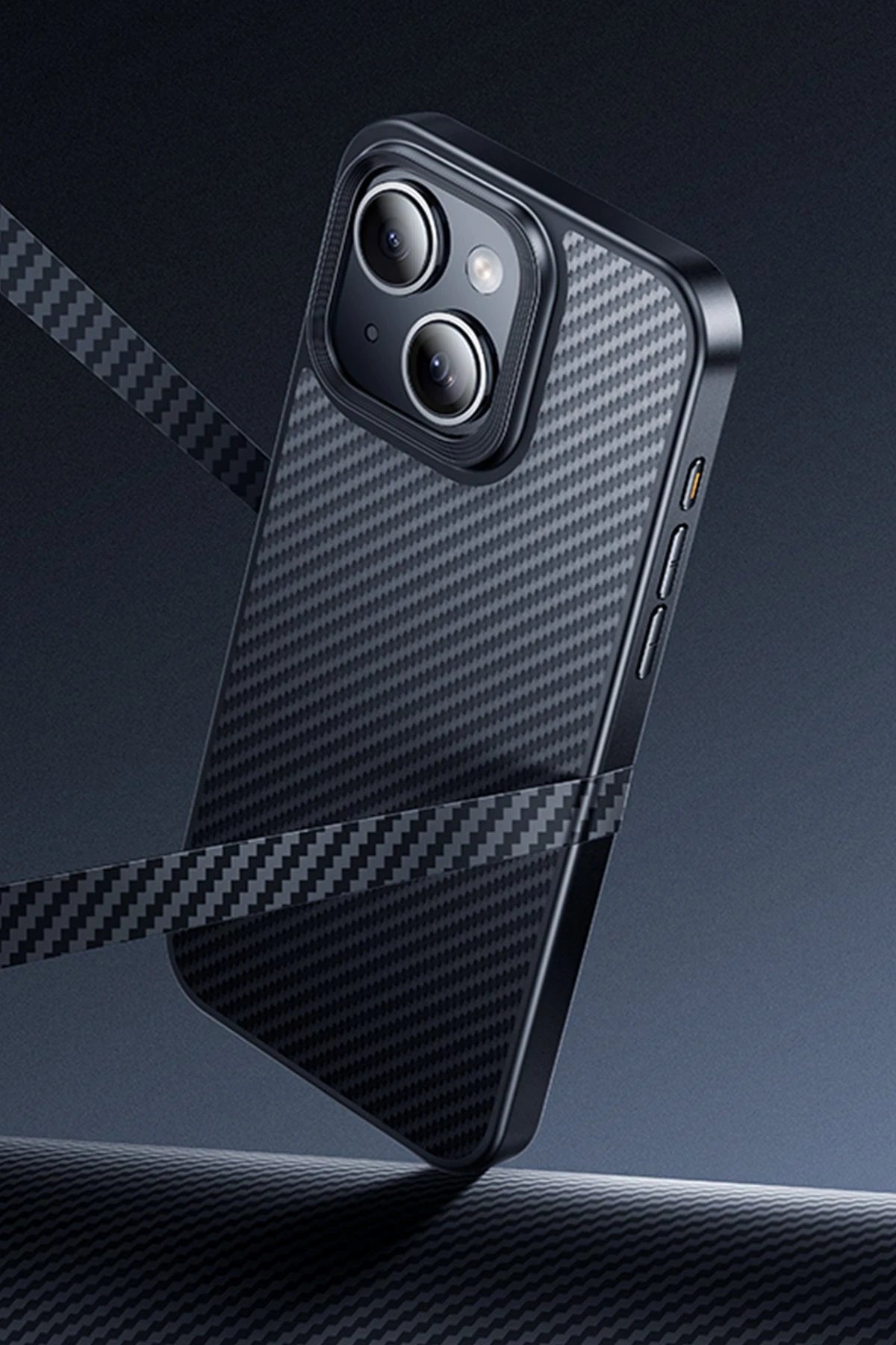 Hoco. iPhone 15 ile Uyumlu Knight Kevlar Kablosuz Şarj Özellikli Kapak - Siyah