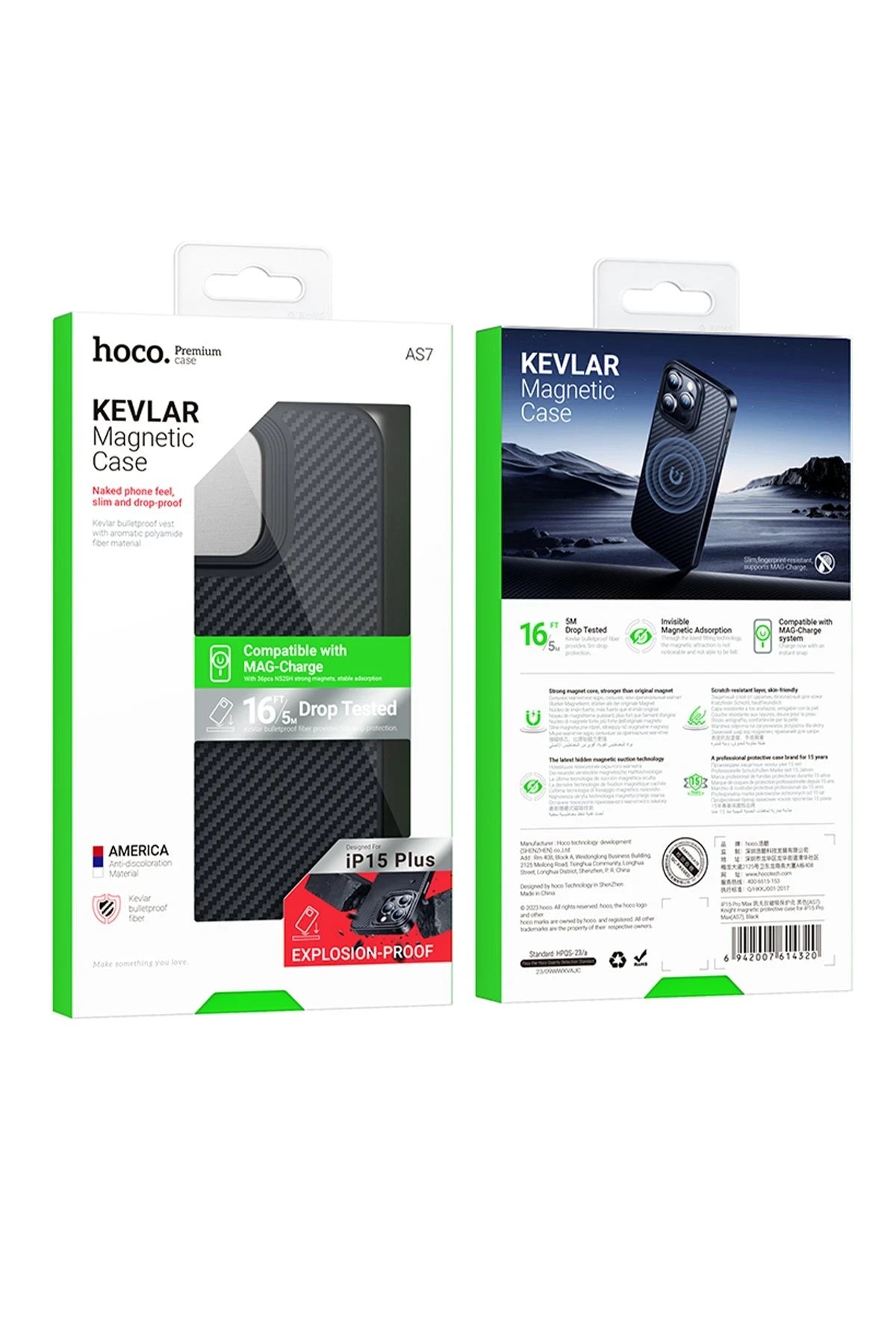 Hoco. iPhone 15 ile Uyumlu Knight Kevlar Kablosuz Şarj Özellikli Kapak - Siyah