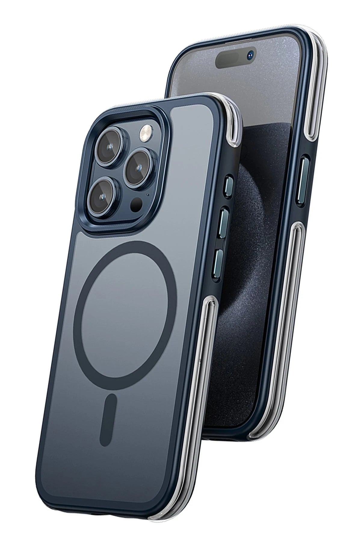 Hoco. iPhone 15 Pro ile Uyumlu Anti Fall Airbag Kablosuz Şarj Özellikli Kapak - Lacivert