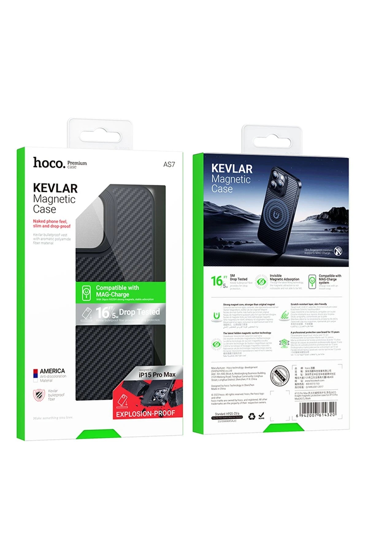 Hoco. iPhone 15 Pro ile Uyumlu Knight Kevlar Kablosuz Şarj Özellikli Kapak - Siyah