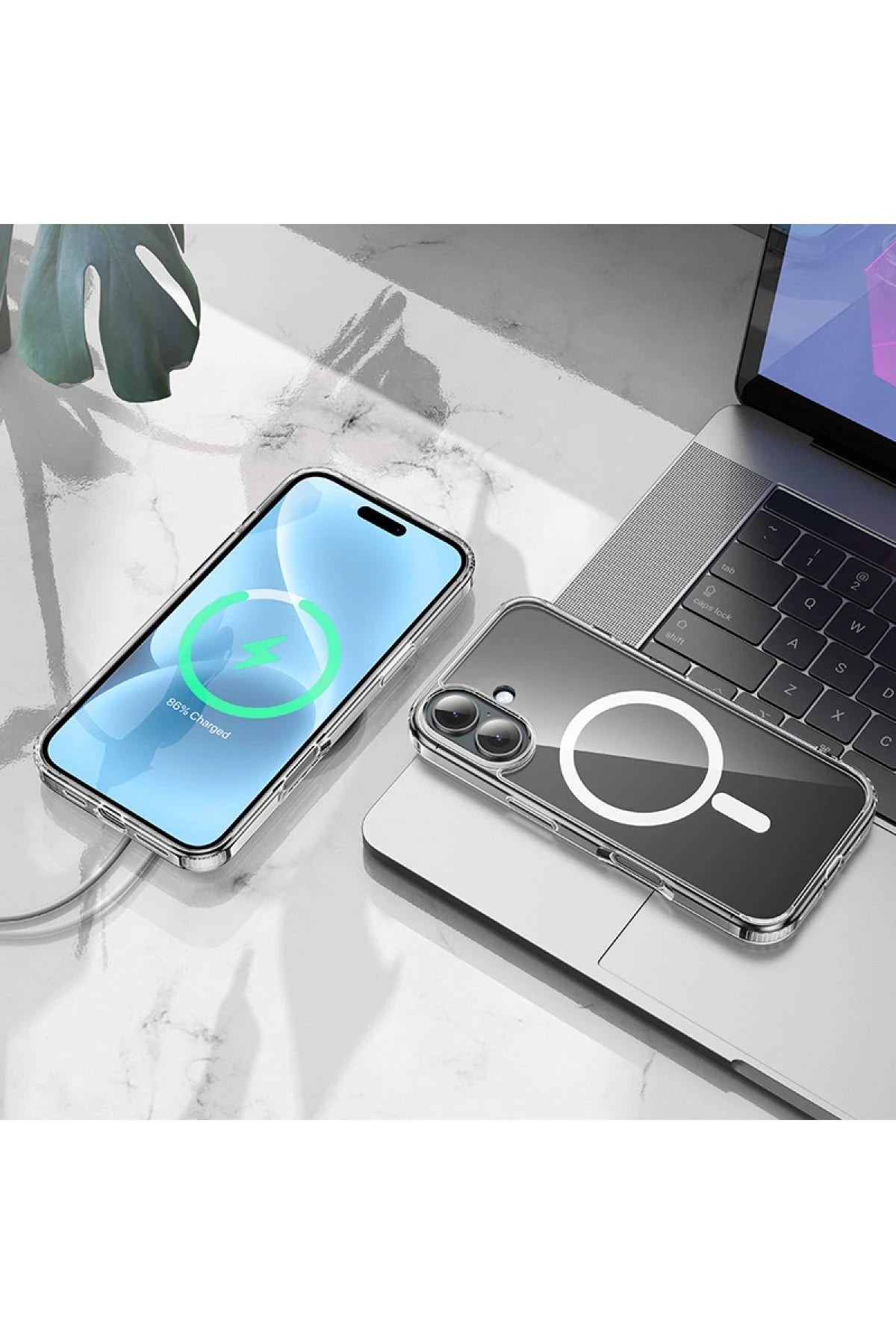 Hoco. iPhone 16 ile Uyumlu Anti Fall Airbag Kablosuz Şarj Özellikli Kapak - Şeffaf