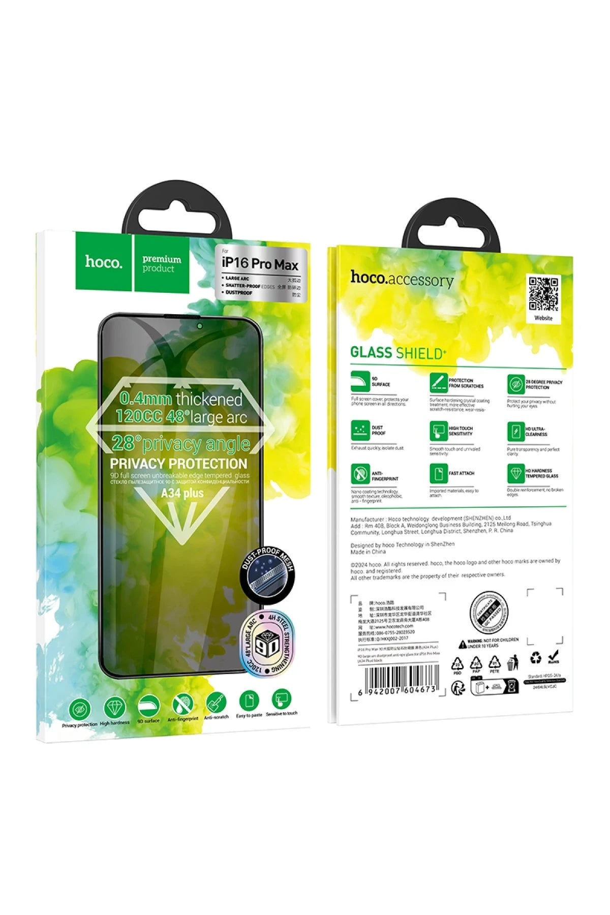 Hoco. iPhone 16 Pro 9D Dustproof Hayalet Cam Ekran Koruyucu - Siyah