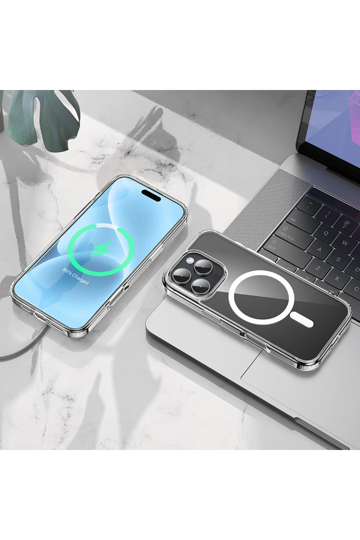 Hoco. iPhone 16 Pro ile Uyumlu Anti Fall Airbag Kablosuz Şarj Özellikli Kapak - Şeffaf