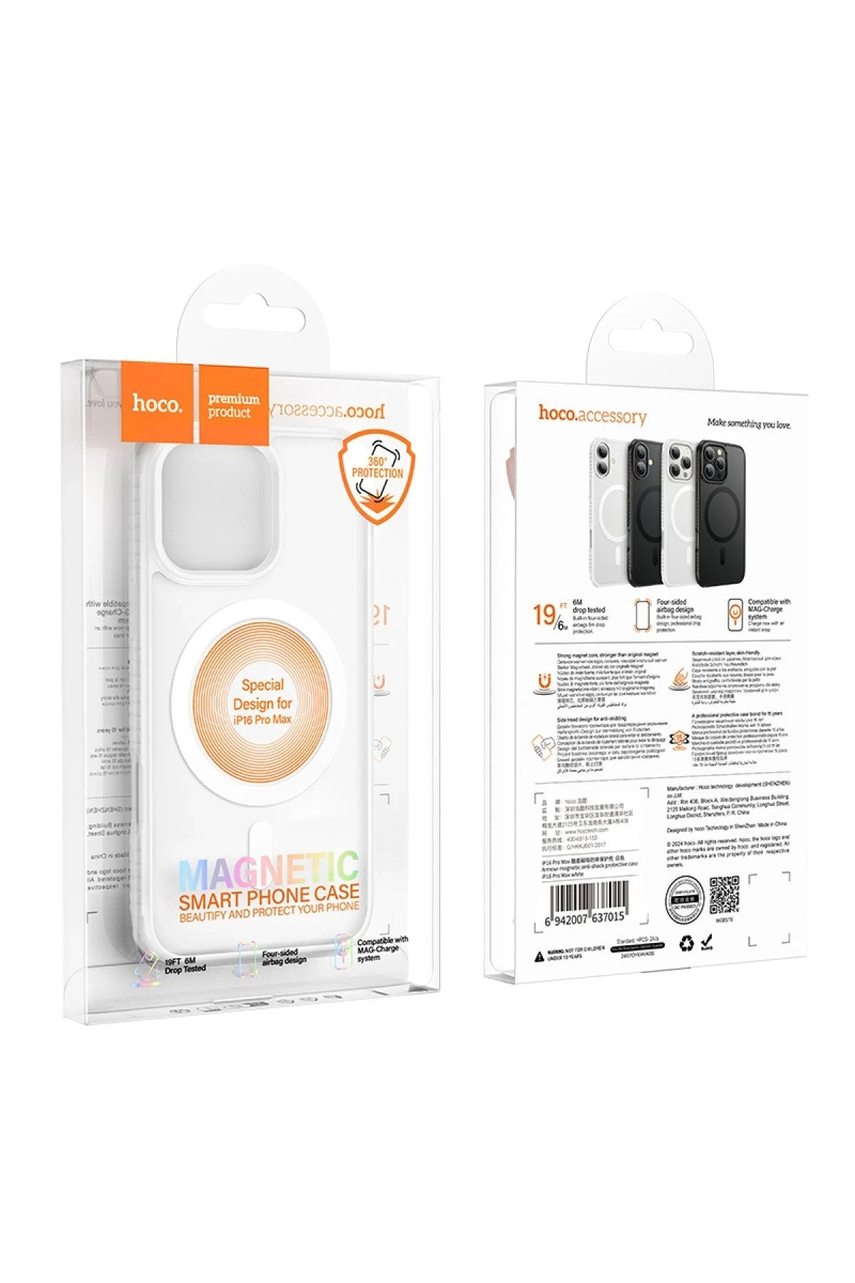 Hoco. iPhone 16 Pro ile Uyumlu Armour Antishock Protective Kablosuz Şarj Özellikli Kapak - Beyaz