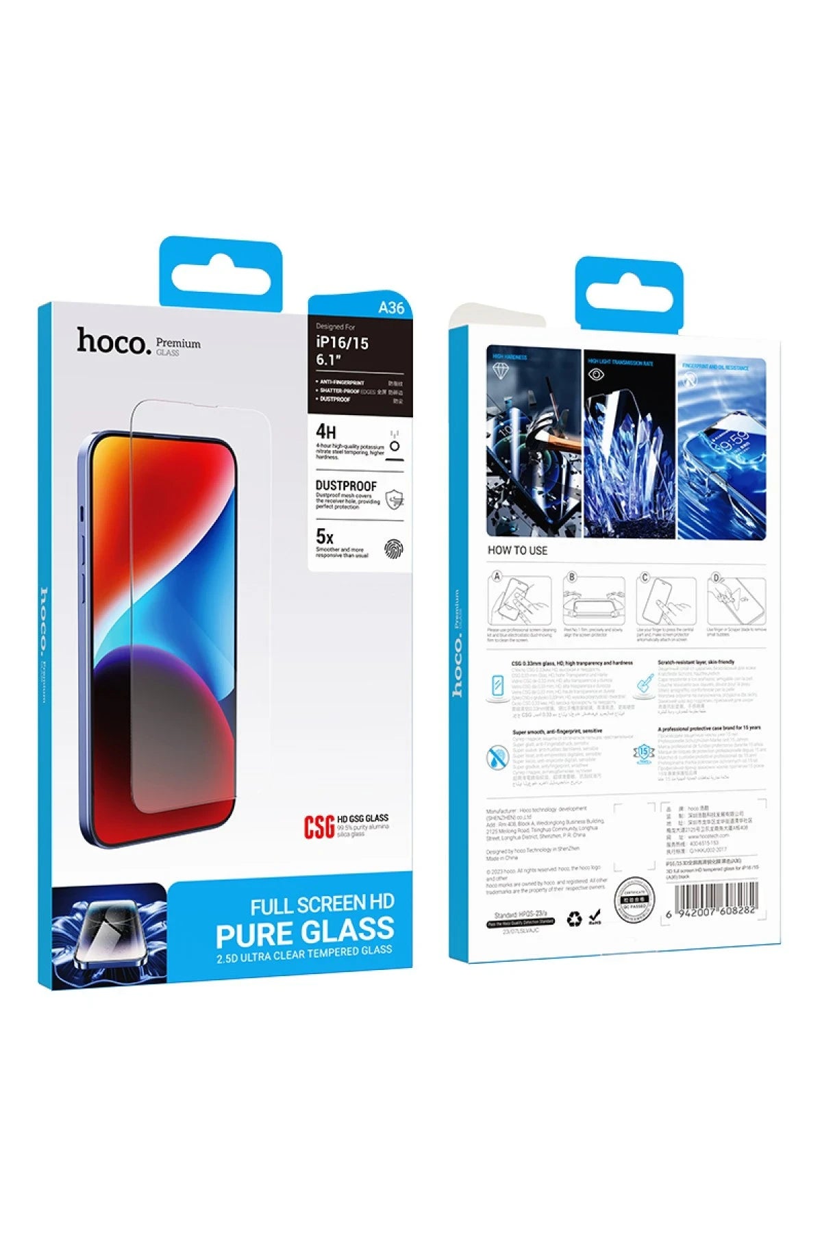 Hoco. iPhone 16 Pro Max 3D Full Screen HD Cam Ekran Koruyucu - Siyah