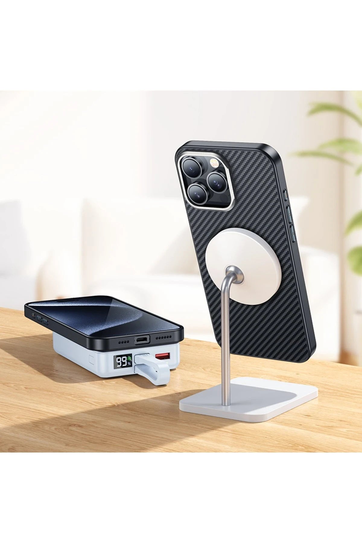 Hoco. iPhone 16 Pro Max ile Uyumlu Knight Kevlar Kablosuz Şarj Özellikli Kapak - Siyah