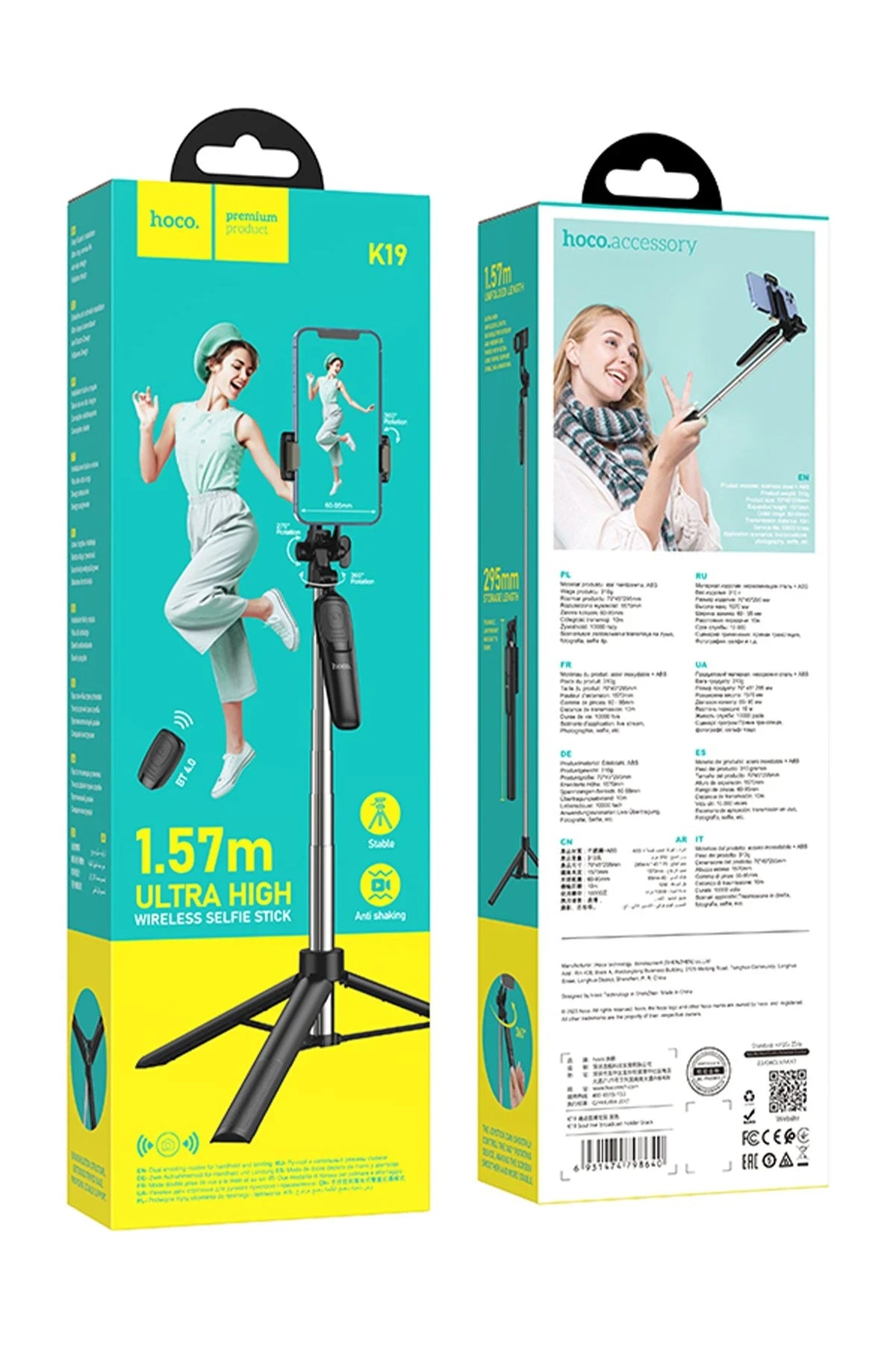 Hoco. K19 1.57M Broadcast Holder Selfie Çubuğu - Siyah