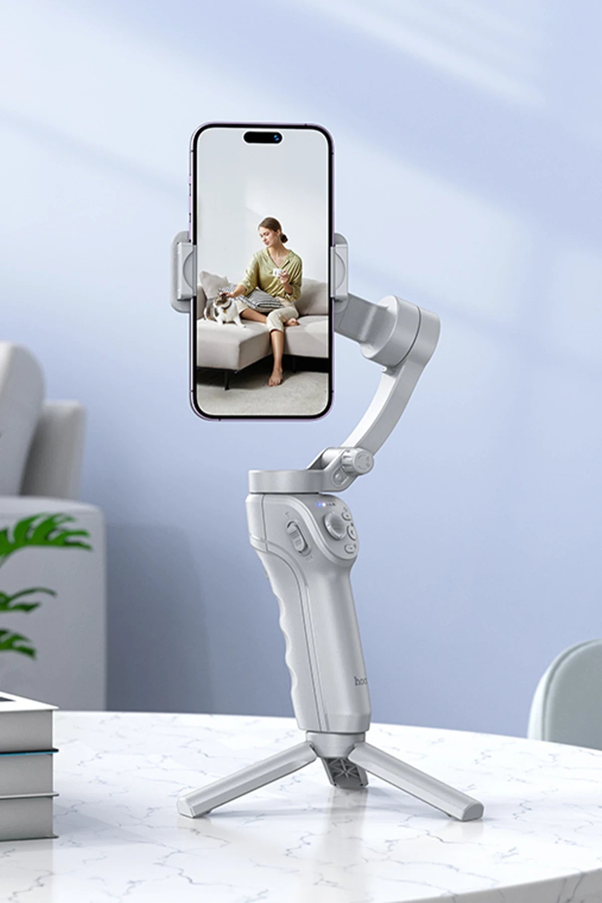 Hoco. K24 360 Derece Otomatik Yüz Takipli Tripodlu Akıllı Selfie Gimbal - Gri