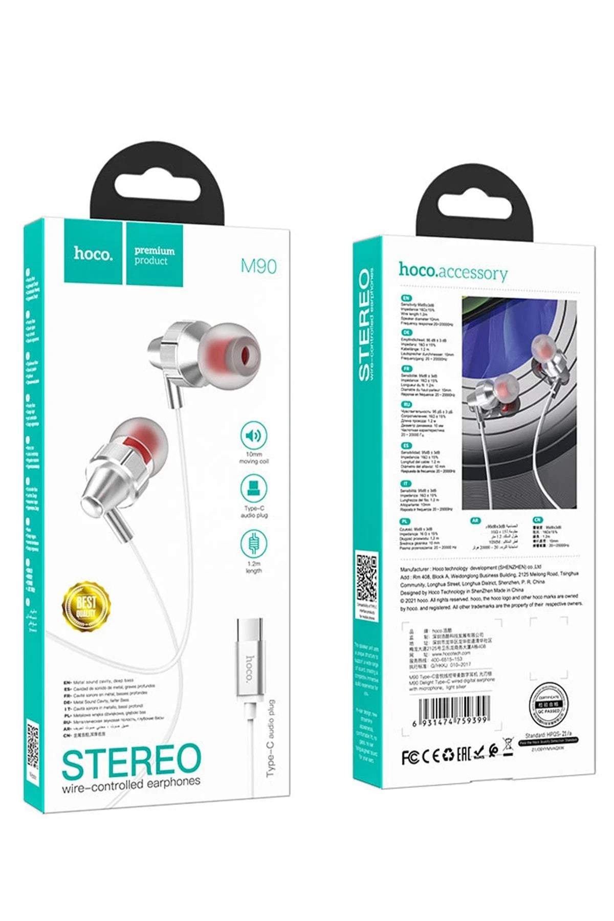 Hoco. M90 Delight 1.2M Type-C Dijital Mikrofonlu Kablolu Kulaklık - Gümüş