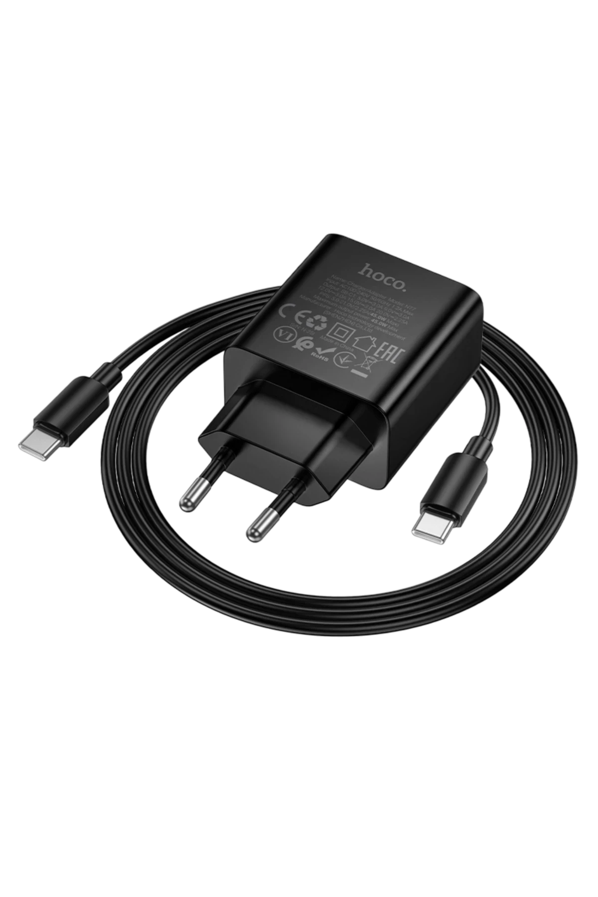 Hoco. N77 Star 45W Type-C Çıkışlı Ekstra Type-C to Type-C Kablolu PD Hızlı Şarj Aleti - Siyah