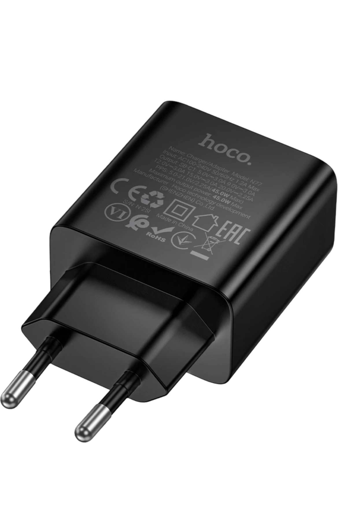 Hoco. N77 Star 45W Type-C Çıkışlı PD Hızlı Şarj Aleti - Siyah