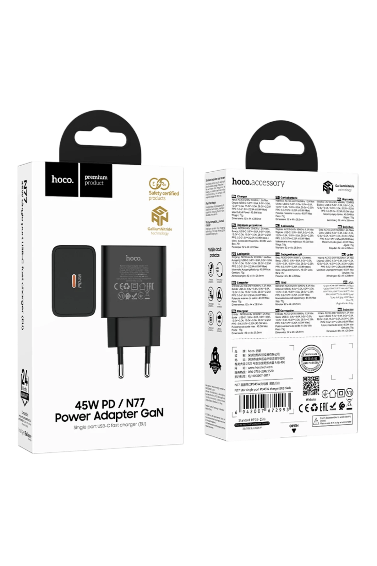 Hoco. N77 Star 45W Type-C Çıkışlı PD Hızlı Şarj Aleti - Siyah