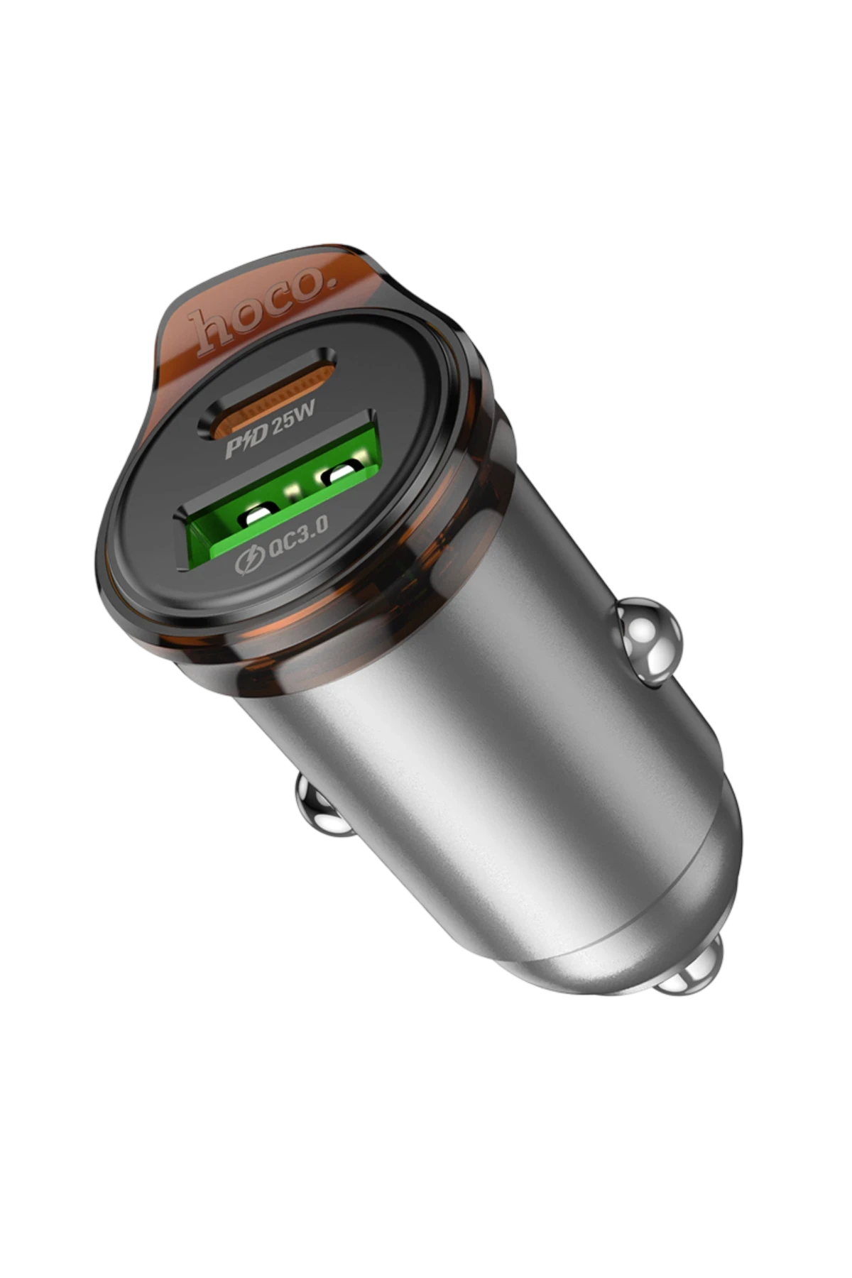 Hoco. NZ16A Rigorous 43W Type-C ve USB-A Çıkışlı Çift Port Araç İçi PD Hızlı Şarj Cihazı – Gri
