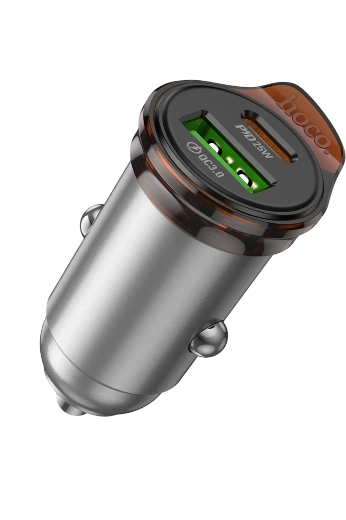 Hoco. NZ16A Rigorous 43W Type-C ve USB-A Çıkışlı Çift Port Araç İçi PD Hızlı Şarj Cihazı – Gri