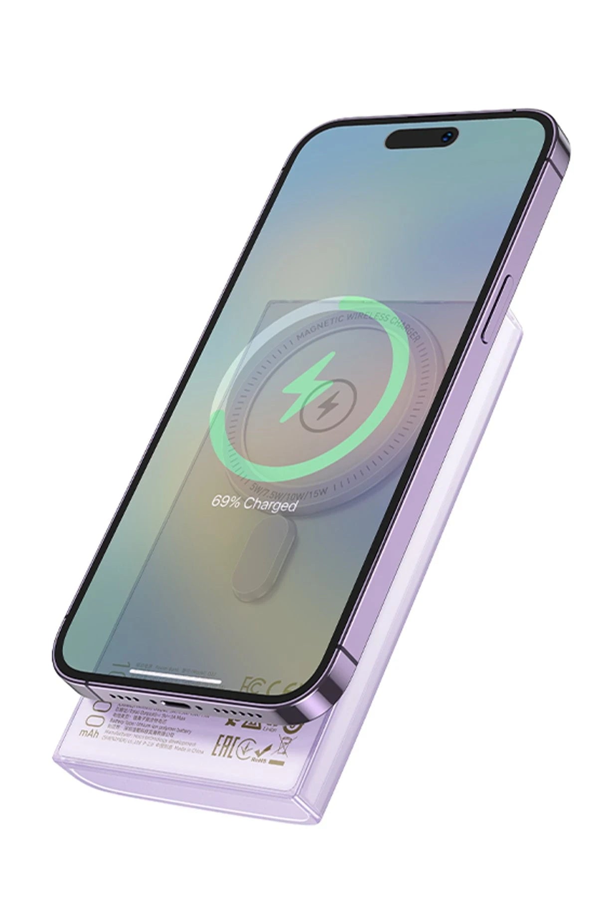 Hoco. Q22 Taurus 22.5W PD 20W Magsafe Dijital Ekranlı Powerbank - Mor