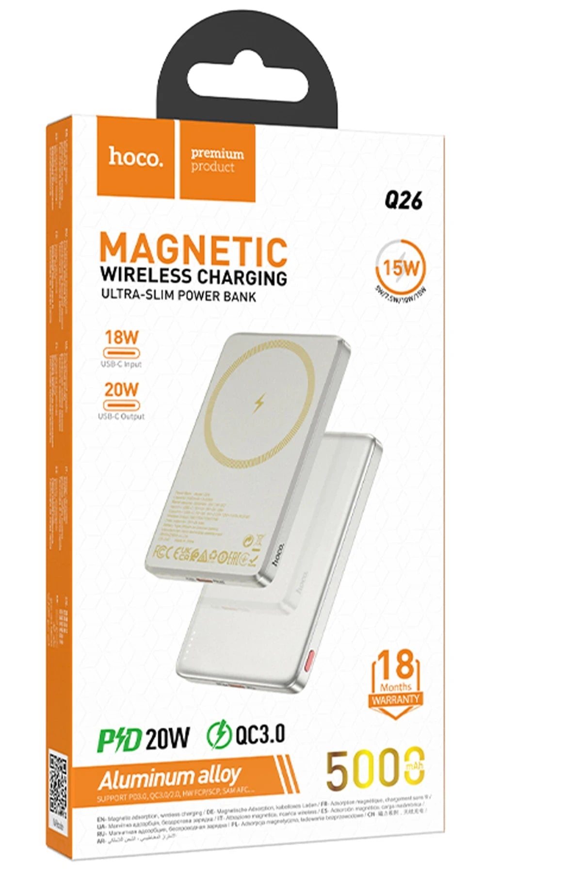 Hoco. Q26 5.000 mAh PD Magsafe Mini Powerbank - Turuncu