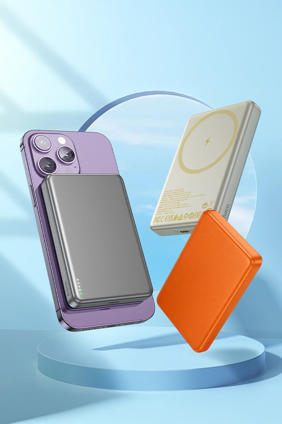 Hoco. Q26A Joy 10.000 mAh 20W Type-C ve 15W Kablosuz Magsafe Şarj Özellikli PD Powerbank - Turuncu