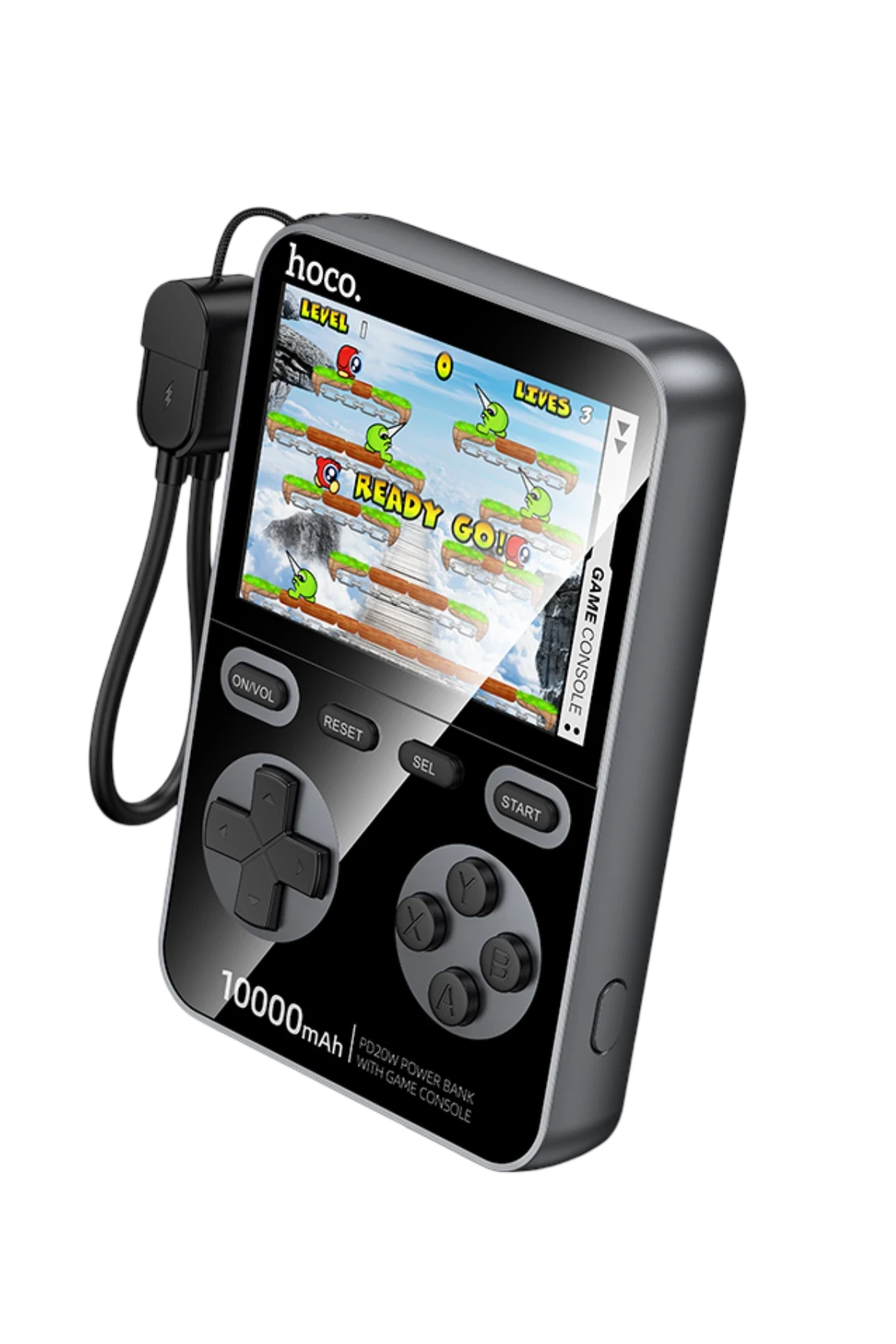 Hoco. Q47 Shine 10.000 mAh PD 20W Dahili Retro Oyun Konsollu Magsafe Powerbank - Siyah
